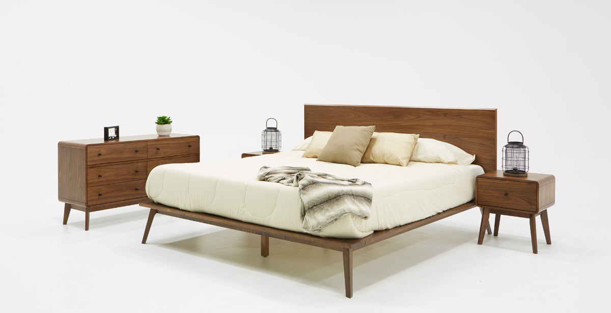 Modrest Carmen Mid-Century Modern Walnut Bed-Bed-VIG-Wall2Wall Furnishings