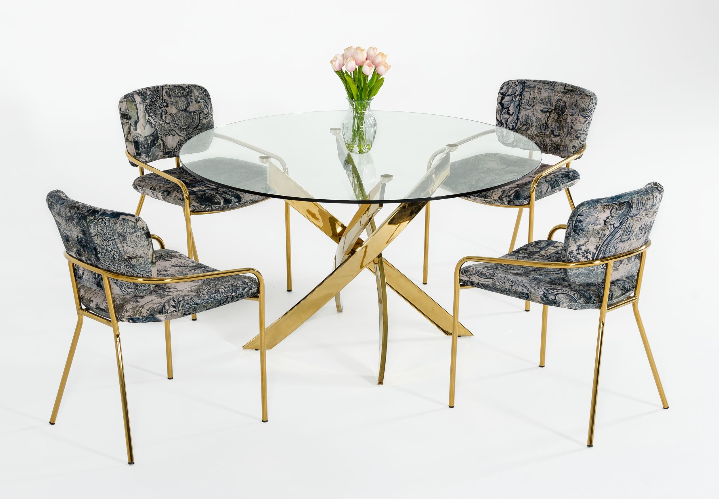 Modrest Pyrite Modern Round Glass Dining Table-Dining Table-VIG-Wall2Wall Furnishings