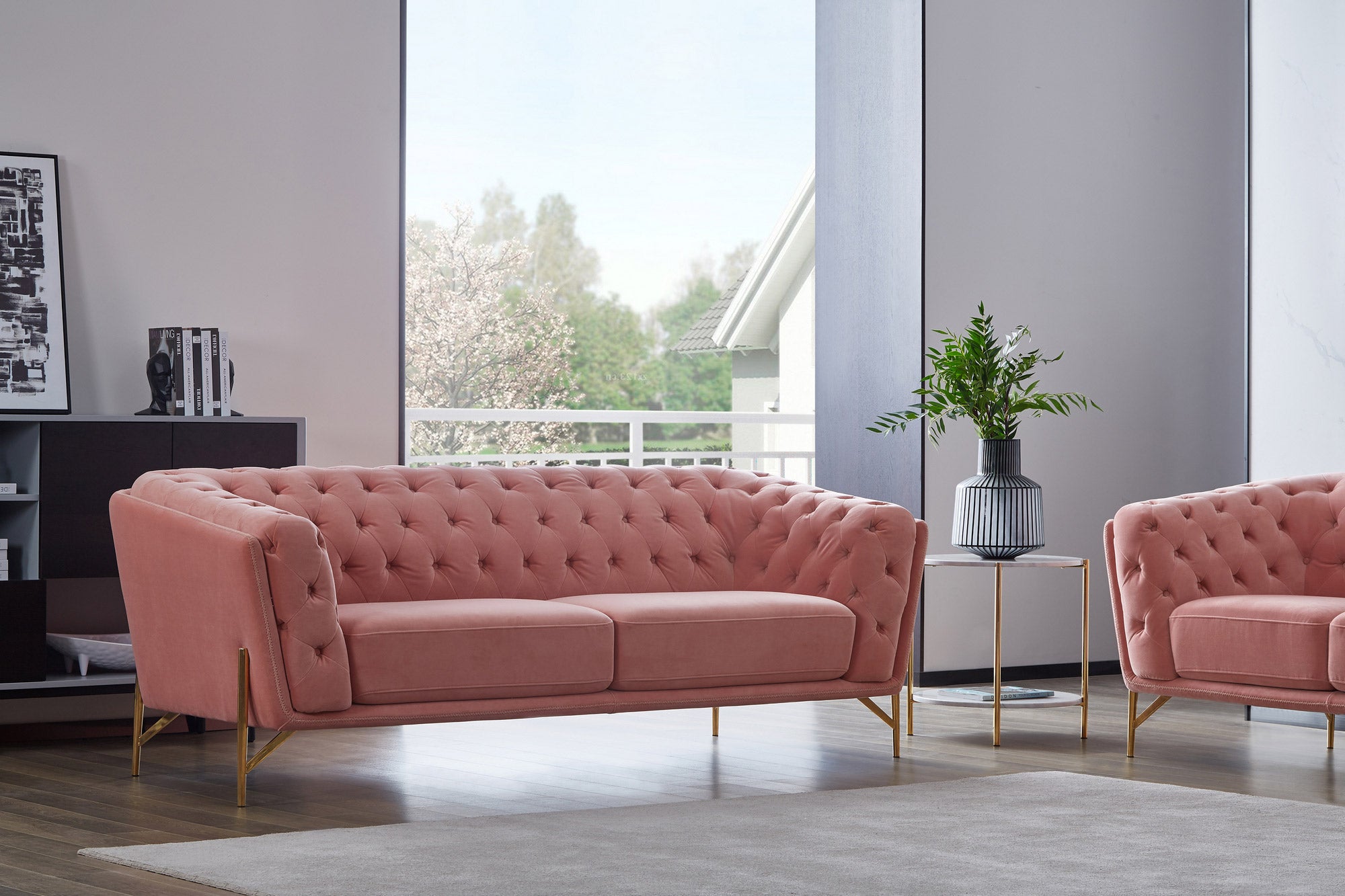 Divani Casa Aiken - Modern Salmon Velvet Sofa-Sofa-VIG-Wall2Wall Furnishings