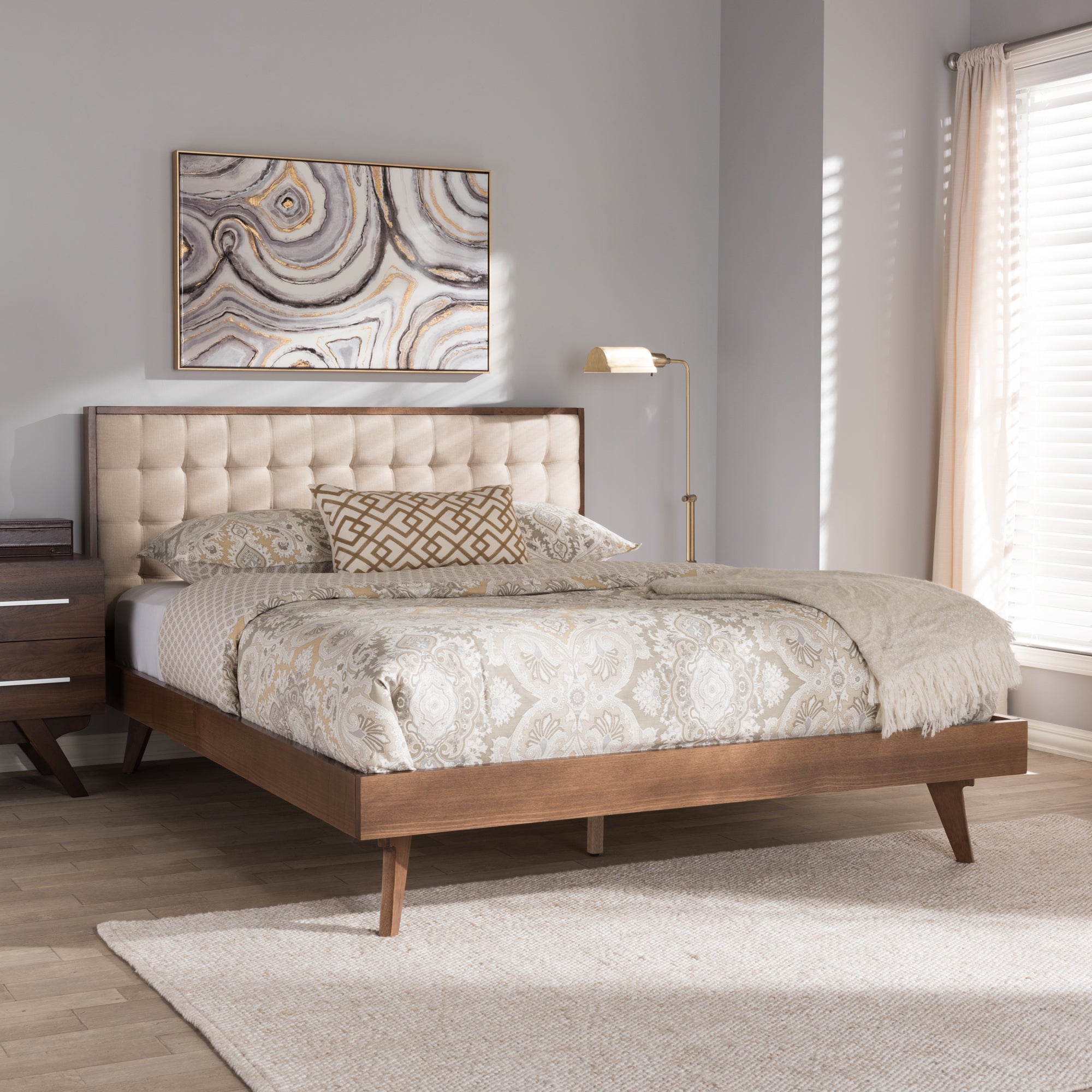 Soloman Mid-Century Bed-Bed-Baxton Studio - WI-Wall2Wall Furnishings