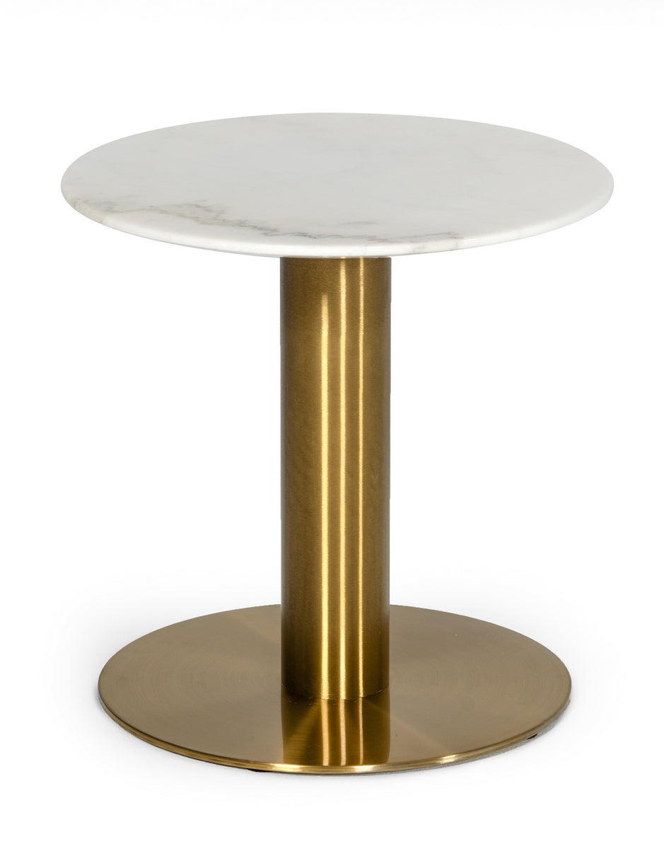Modrest Fairway - Glam White Marble and Brushed Gold End Table-End Table-VIG-Wall2Wall Furnishings
