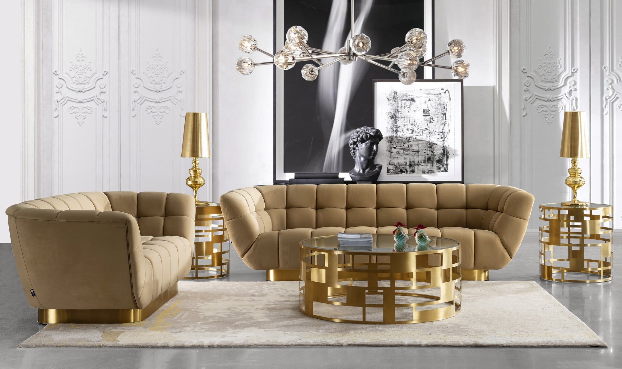 Divani Casa Granby - Glam Mustard and Gold Fabric Sofa-Sofa-VIG-Wall2Wall Furnishings
