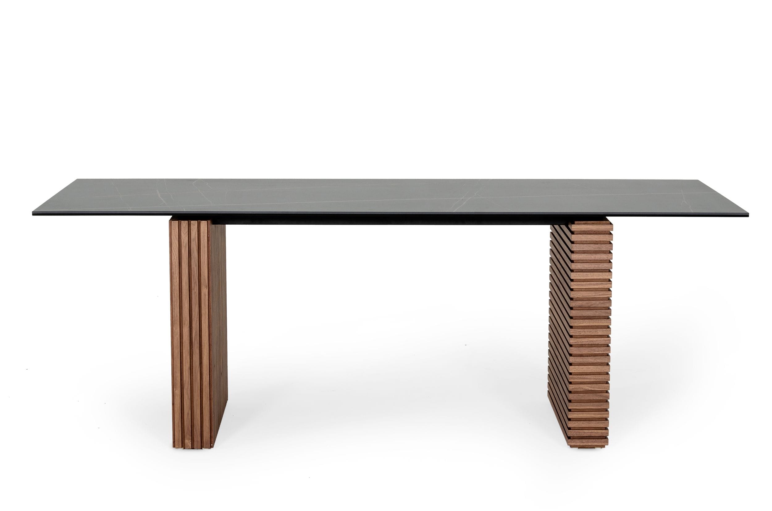 Modrest Maggie - Modern Walnut and Black Ceramic Top Dining Table-Dining Table-VIG-Wall2Wall Furnishings