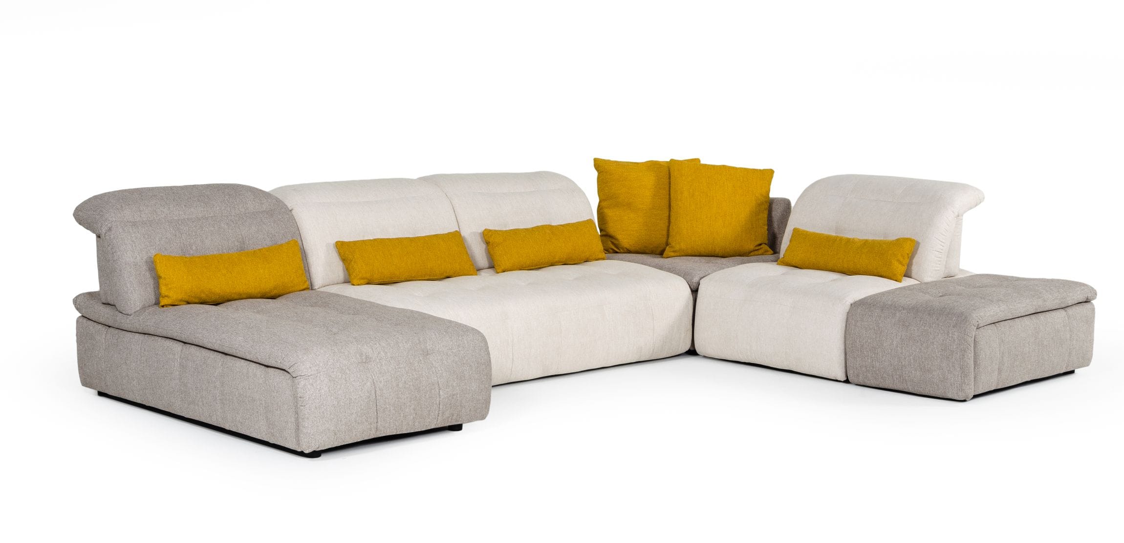 David Ferrari Natura - Modern Italian Light Taupe Fabric Sectional Sofa w/ Recliner-Sectional Sofa-VIG-Wall2Wall Furnishings
