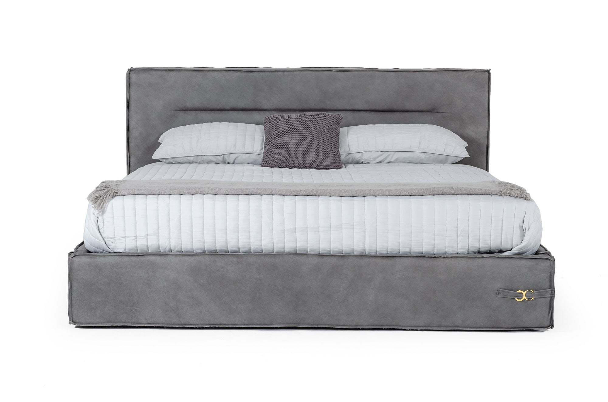 Coronelli Collezioni Hollywood - Eastern King Italian Contemporary Grey Leather Bed-Bed-VIG-Wall2Wall Furnishings