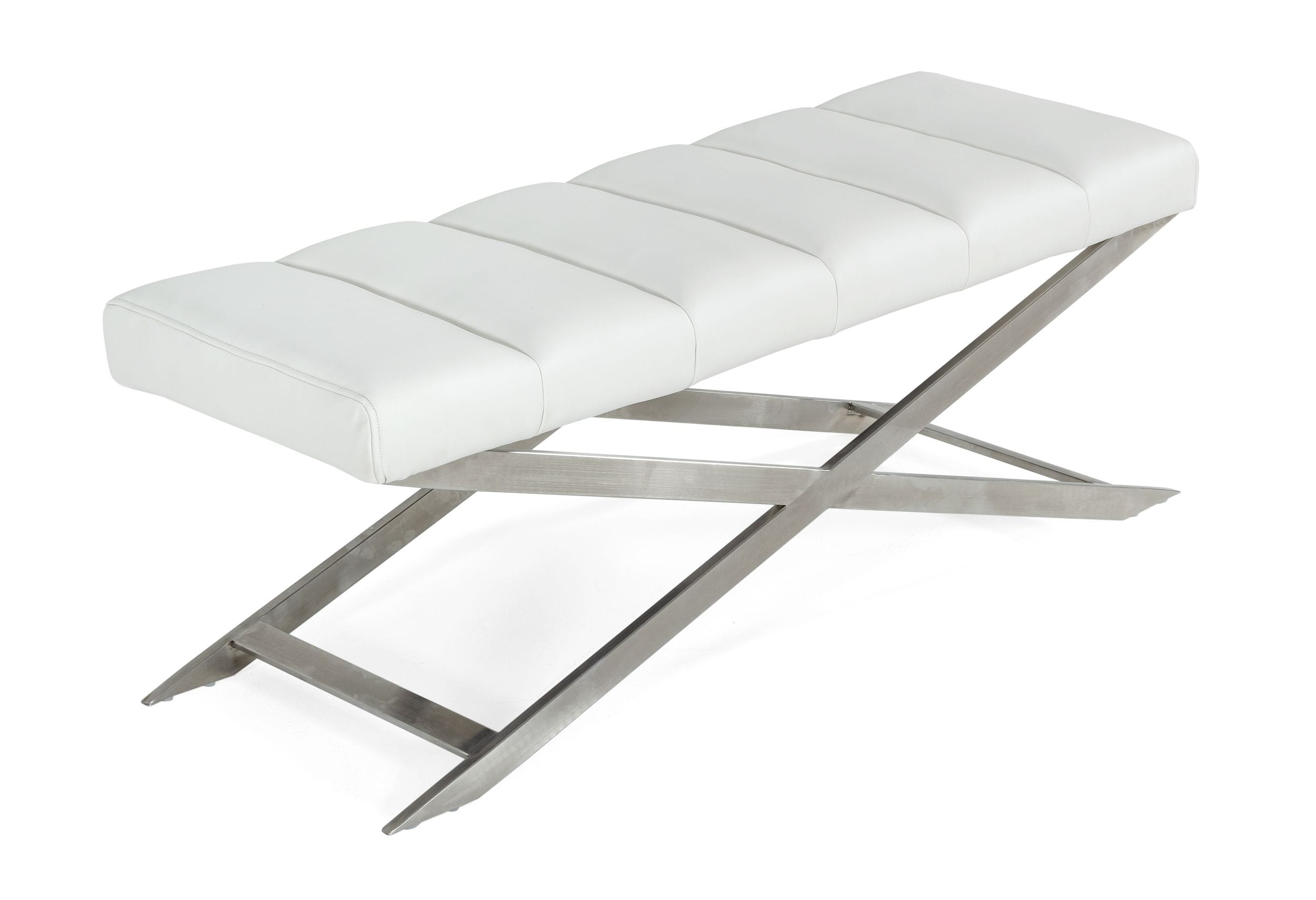 Modrest Xane - Contemporary White & Brushed Stainless Steel Bench-Bench-VIG-Wall2Wall Furnishings