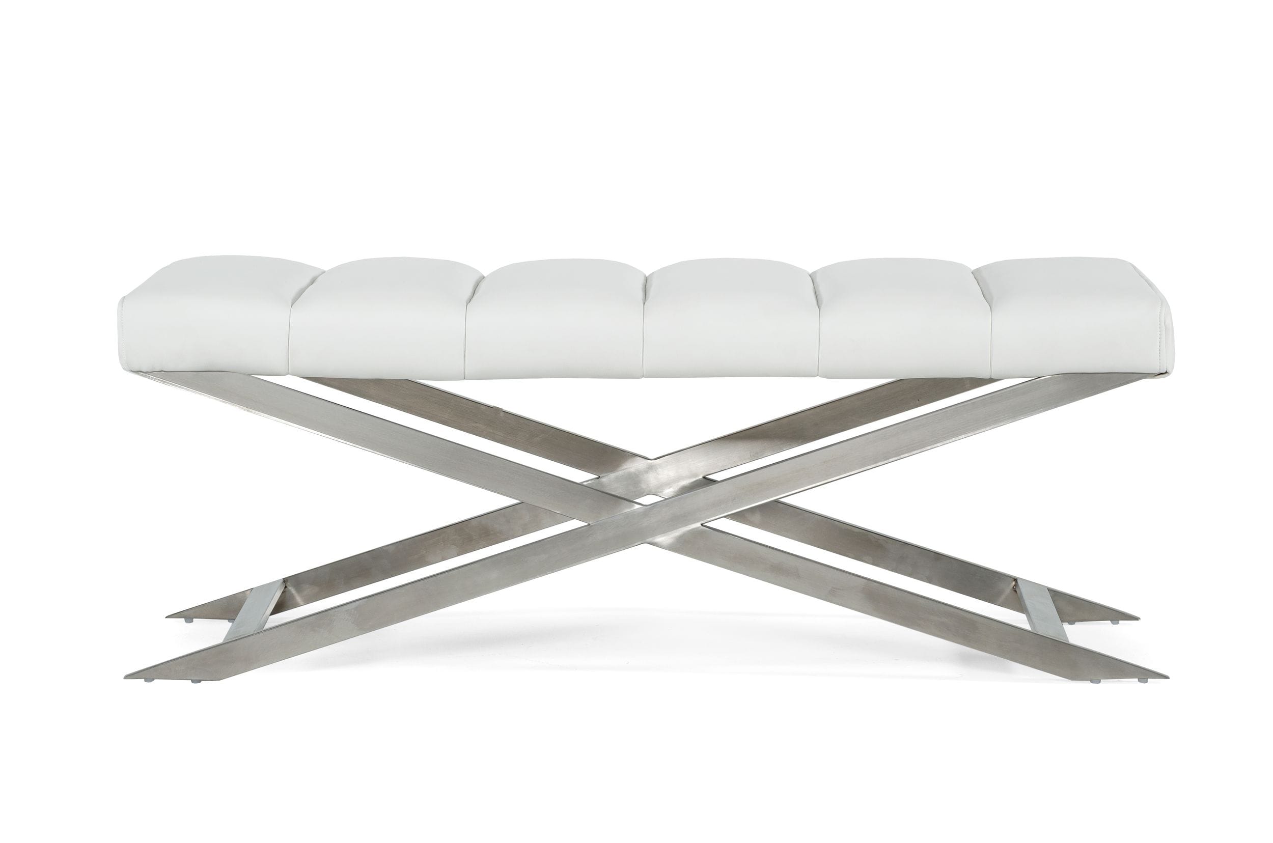 Modrest Xane - Contemporary White & Brushed Stainless Steel Bench-Bench-VIG-Wall2Wall Furnishings