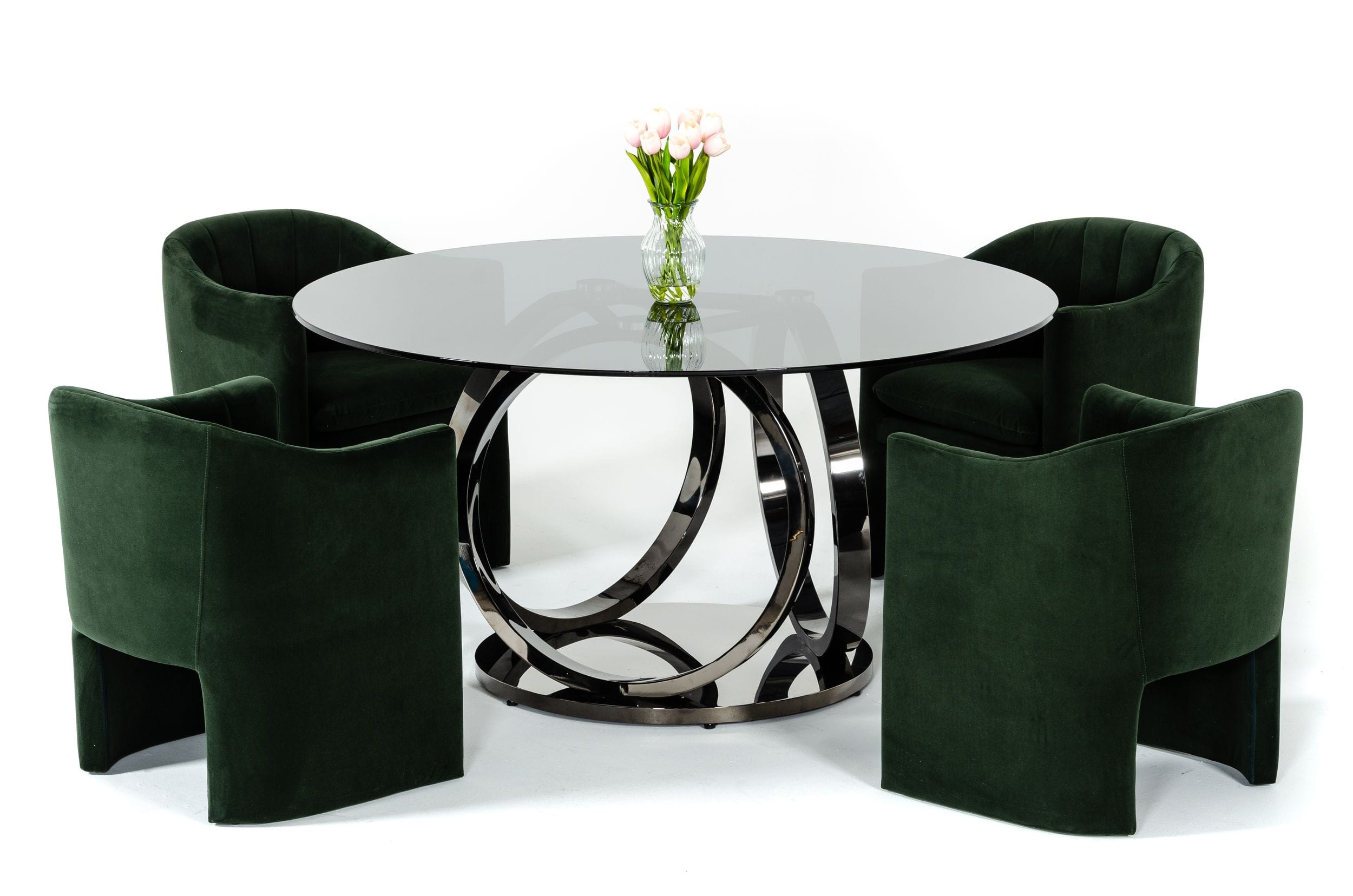Modrest Enid - Modern Smoked Glass & Black Stainless Steel Round Dining Table-Dining Table-VIG-Wall2Wall Furnishings