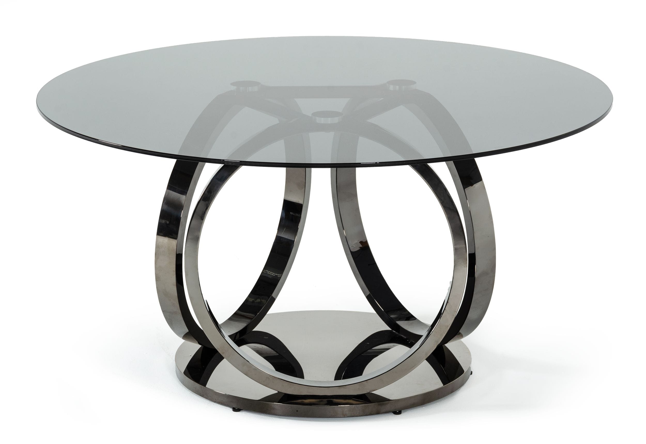 Modrest Enid - Modern Smoked Glass & Black Stainless Steel Round Dining Table-Dining Table-VIG-Wall2Wall Furnishings