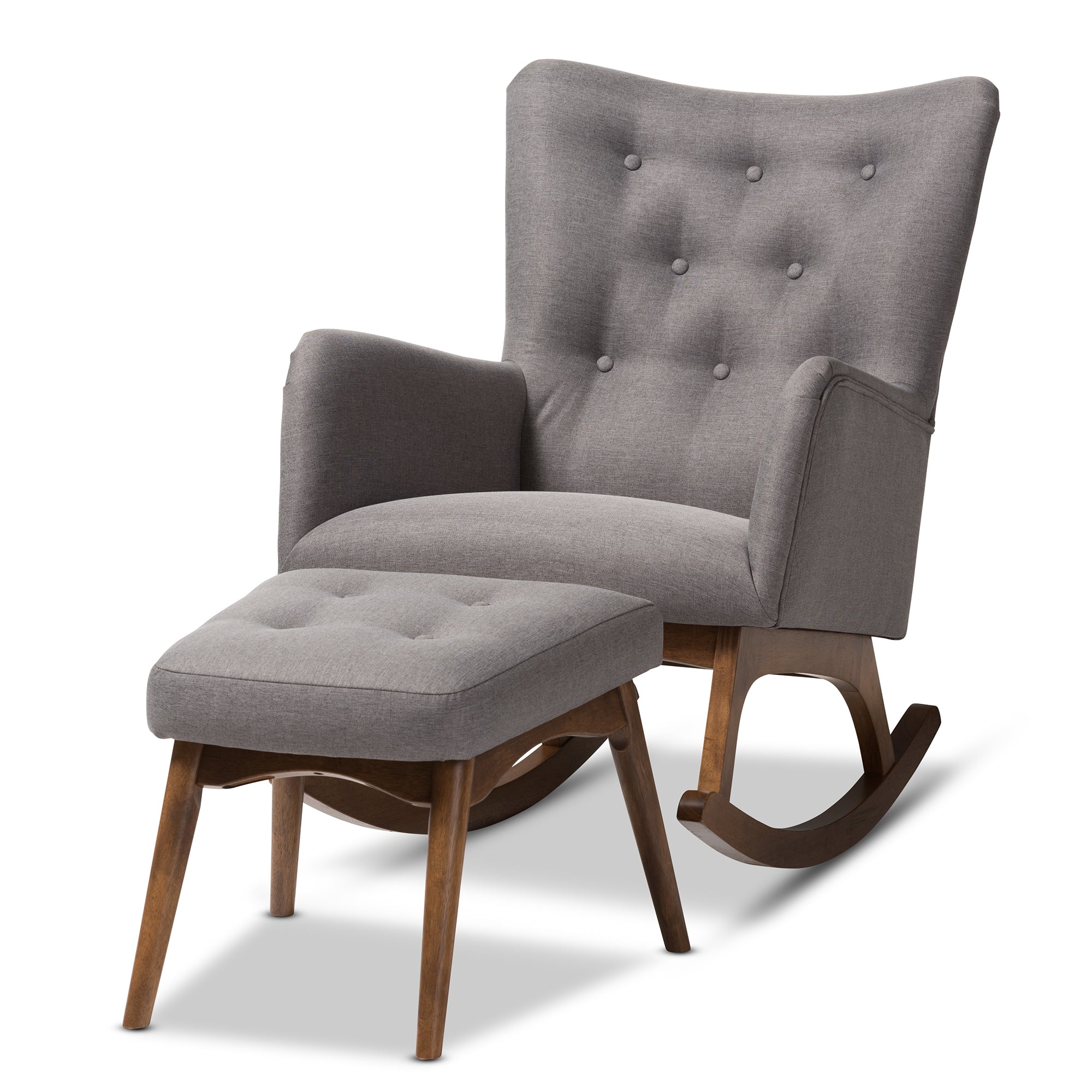 Waldmann Mid-Century Rocking Chair & Stool-Rocking Chair & Stool-Baxton Studio - WI-Wall2Wall Furnishings