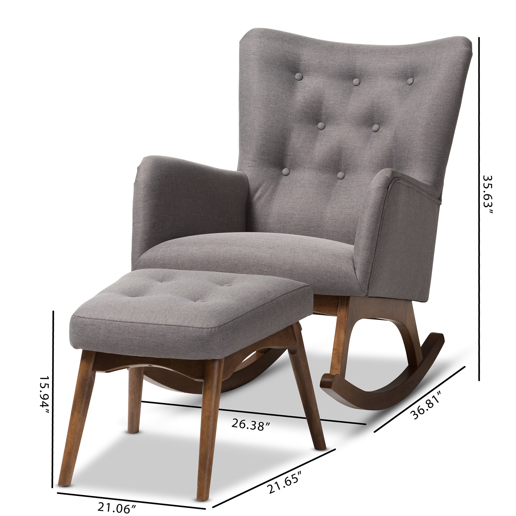 Waldmann Mid-Century Rocking Chair & Stool-Rocking Chair & Stool-Baxton Studio - WI-Wall2Wall Furnishings