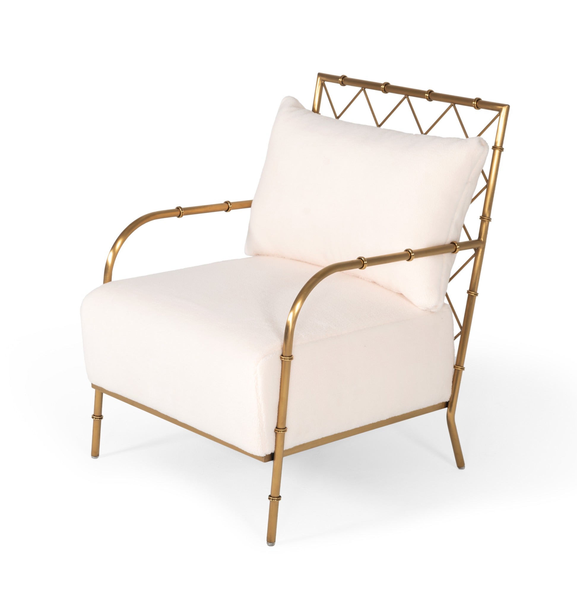 Divani Casa Ignacio - Glam White Velvet & Gold Accent Chair-Lounge Chair-VIG-Wall2Wall Furnishings