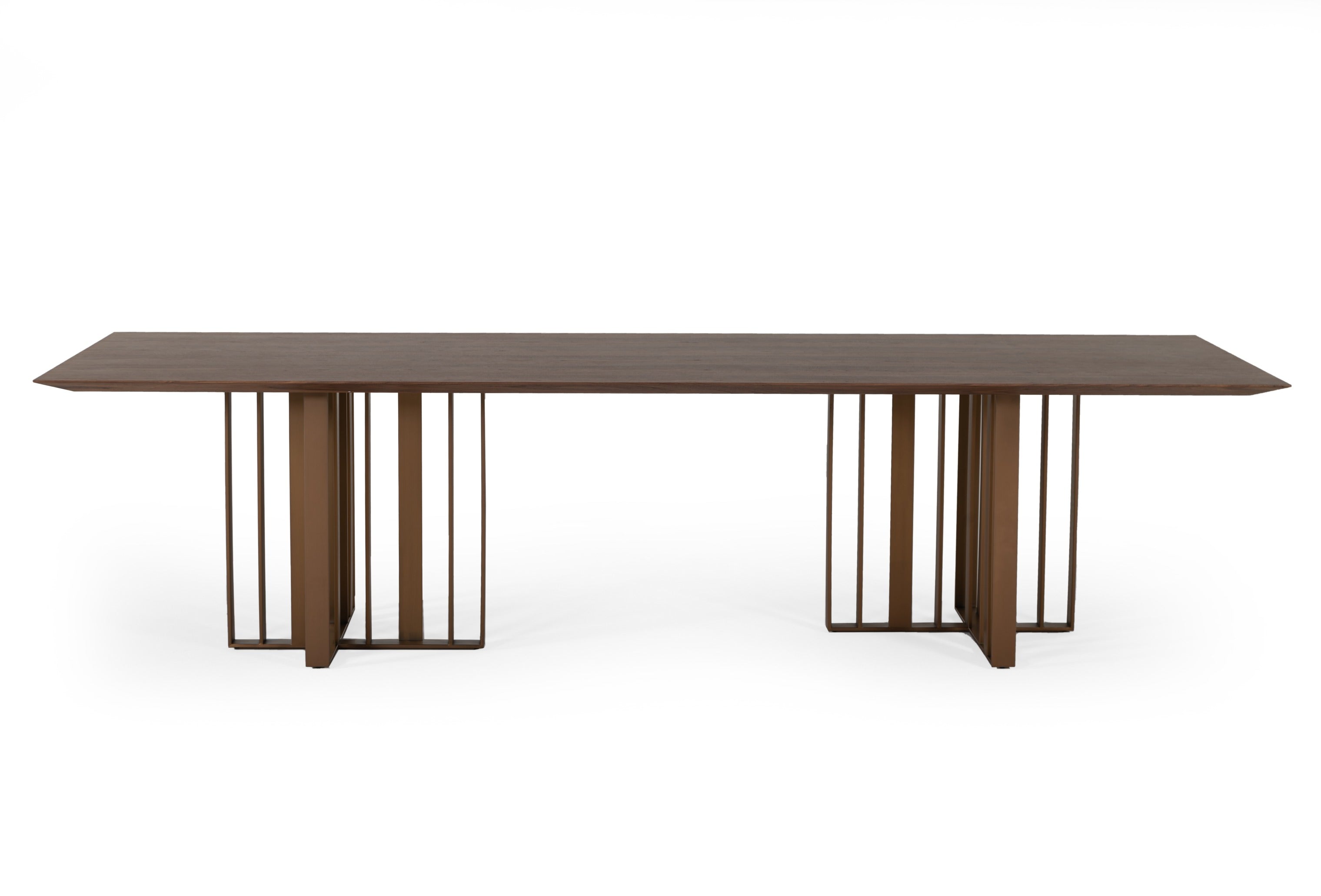 Modrest Livia - Modern Walnut & Brass Stainless Steel Dining Table-Dining Table-VIG-Wall2Wall Furnishings