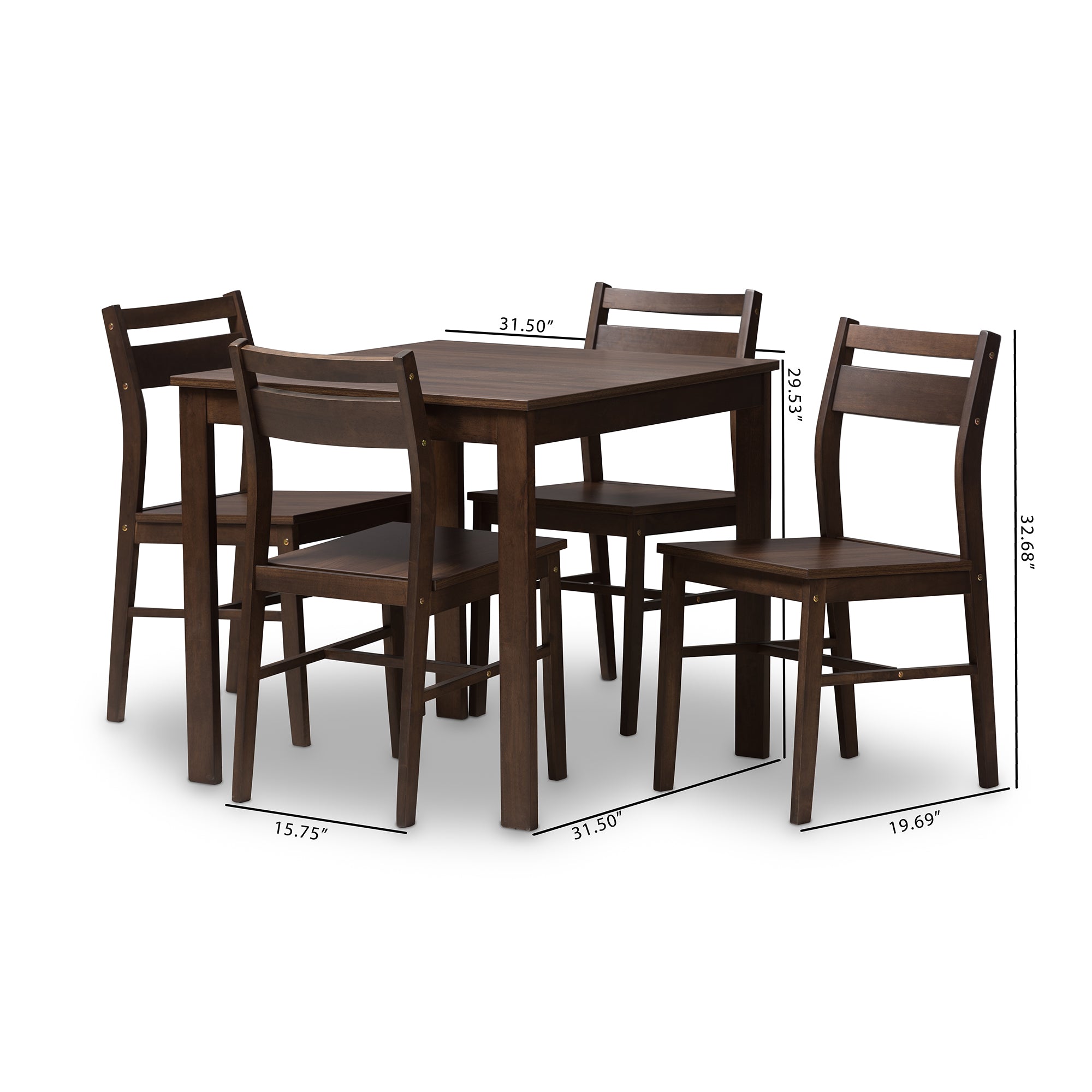 Lovy Contemporary Dining Table & Dining Chairs Walnut-Finished-Dining Set-Baxton Studio - WI-Wall2Wall Furnishings