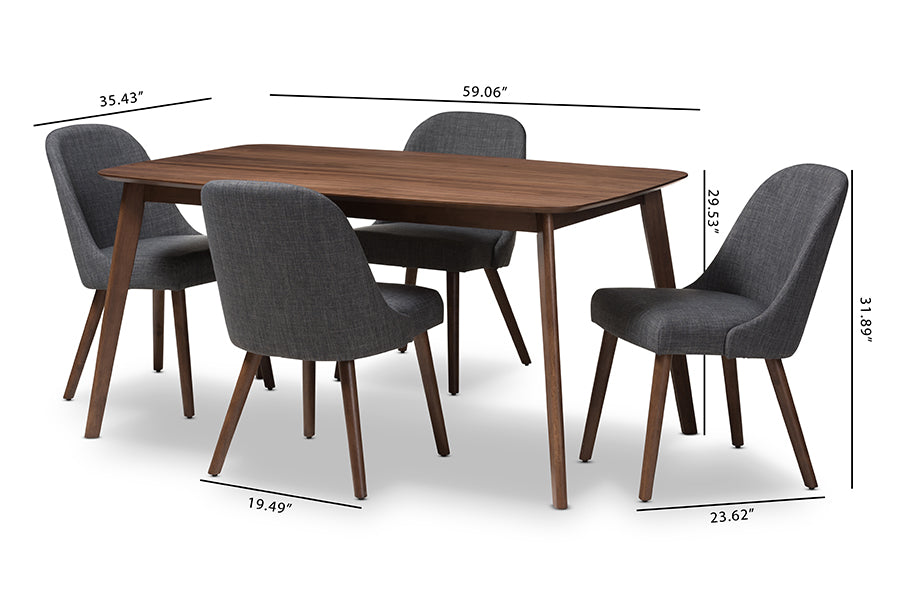 Cody Mid-Century Dining Table & Dining Chairs-Dining Set-Baxton Studio - WI-Wall2Wall Furnishings