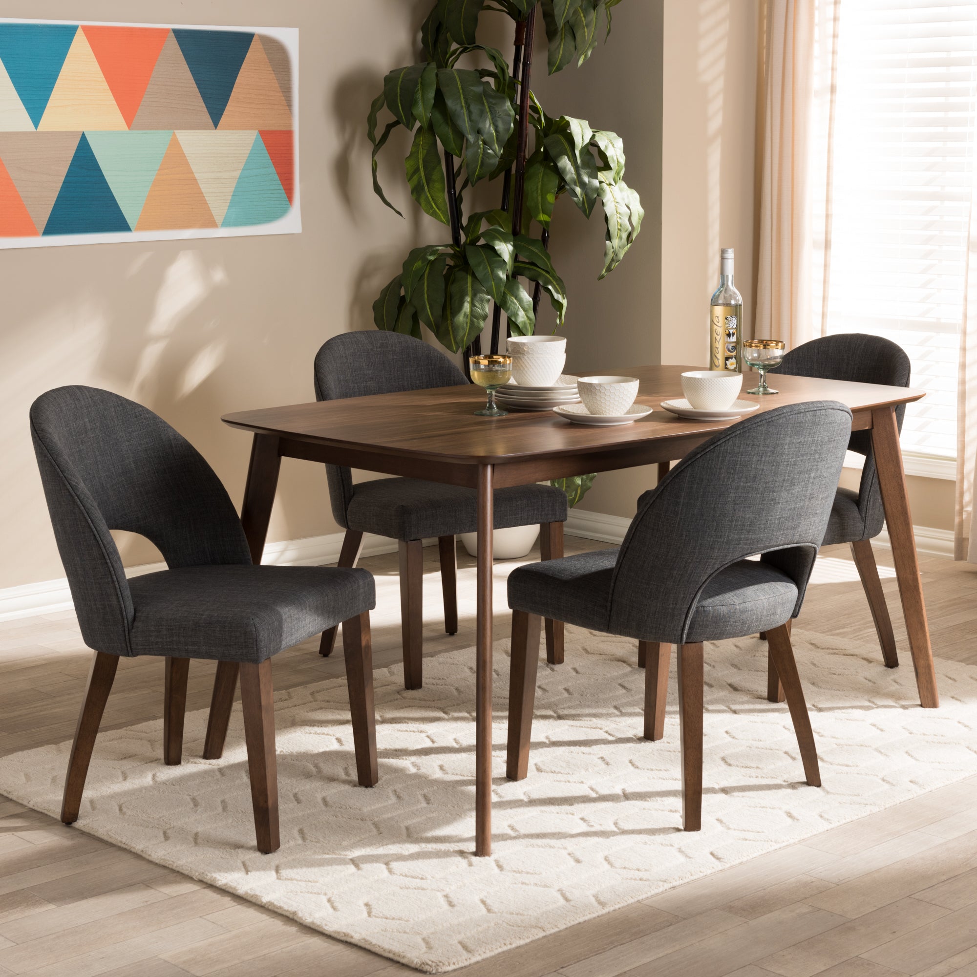 Wesley Mid-Century Dining Table & Dining Chairs-Dining Set-Baxton Studio - WI-Wall2Wall Furnishings