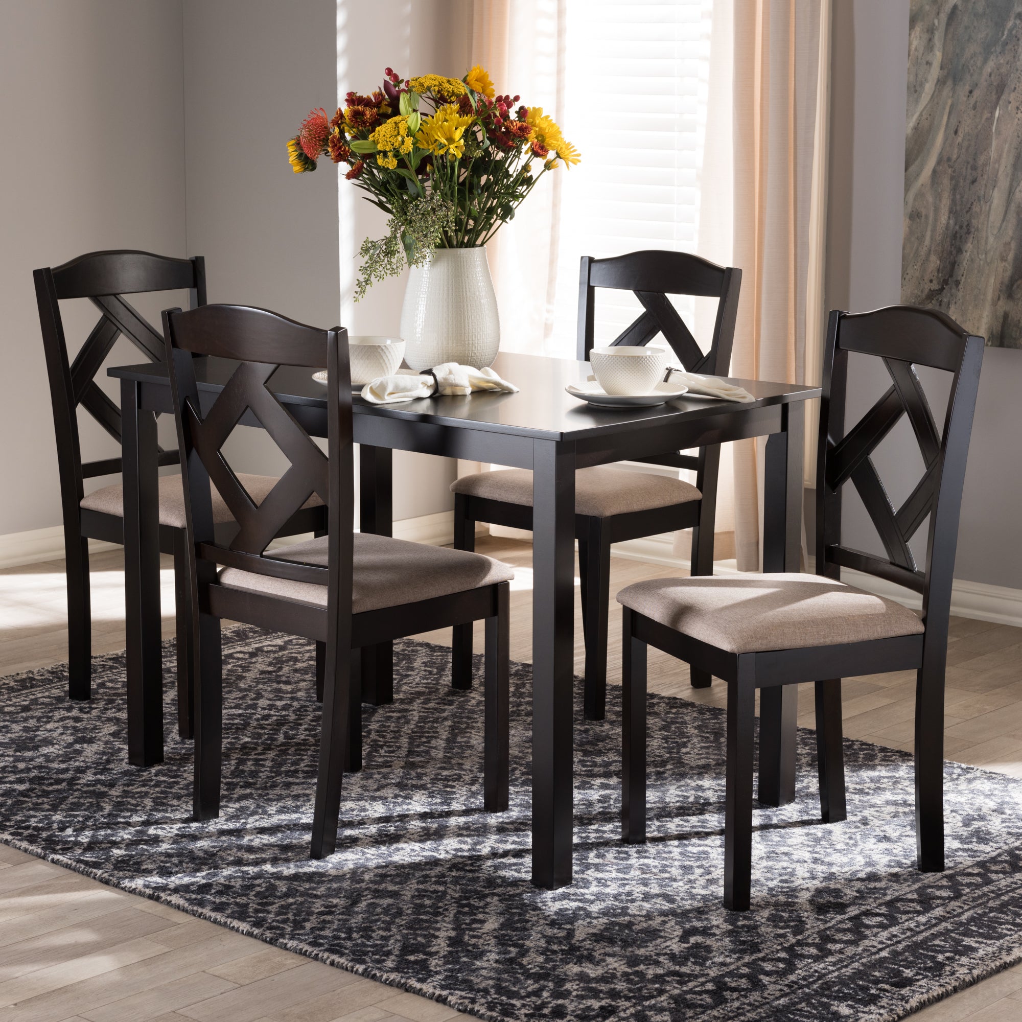 Ruth Contemporary Table & Dining Chairs 5-Piece-Dining Set-Baxton Studio - WI-Wall2Wall Furnishings