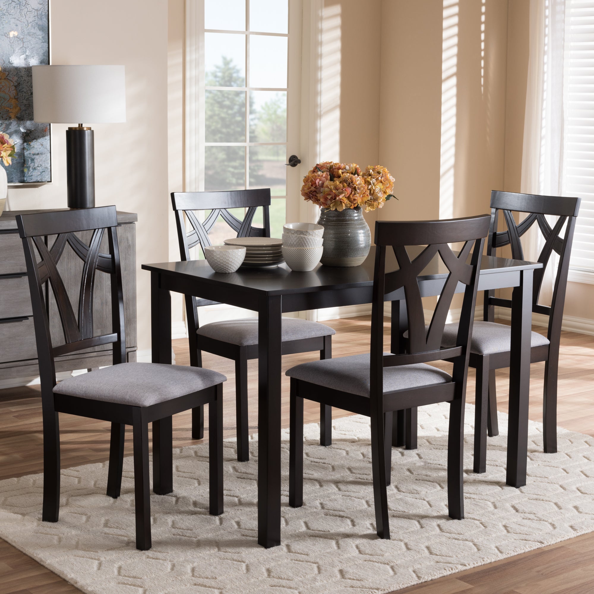 Sylvia Contemporary Table & Dining Chairs 5-Piece-Dining Set-Baxton Studio - WI-Wall2Wall Furnishings