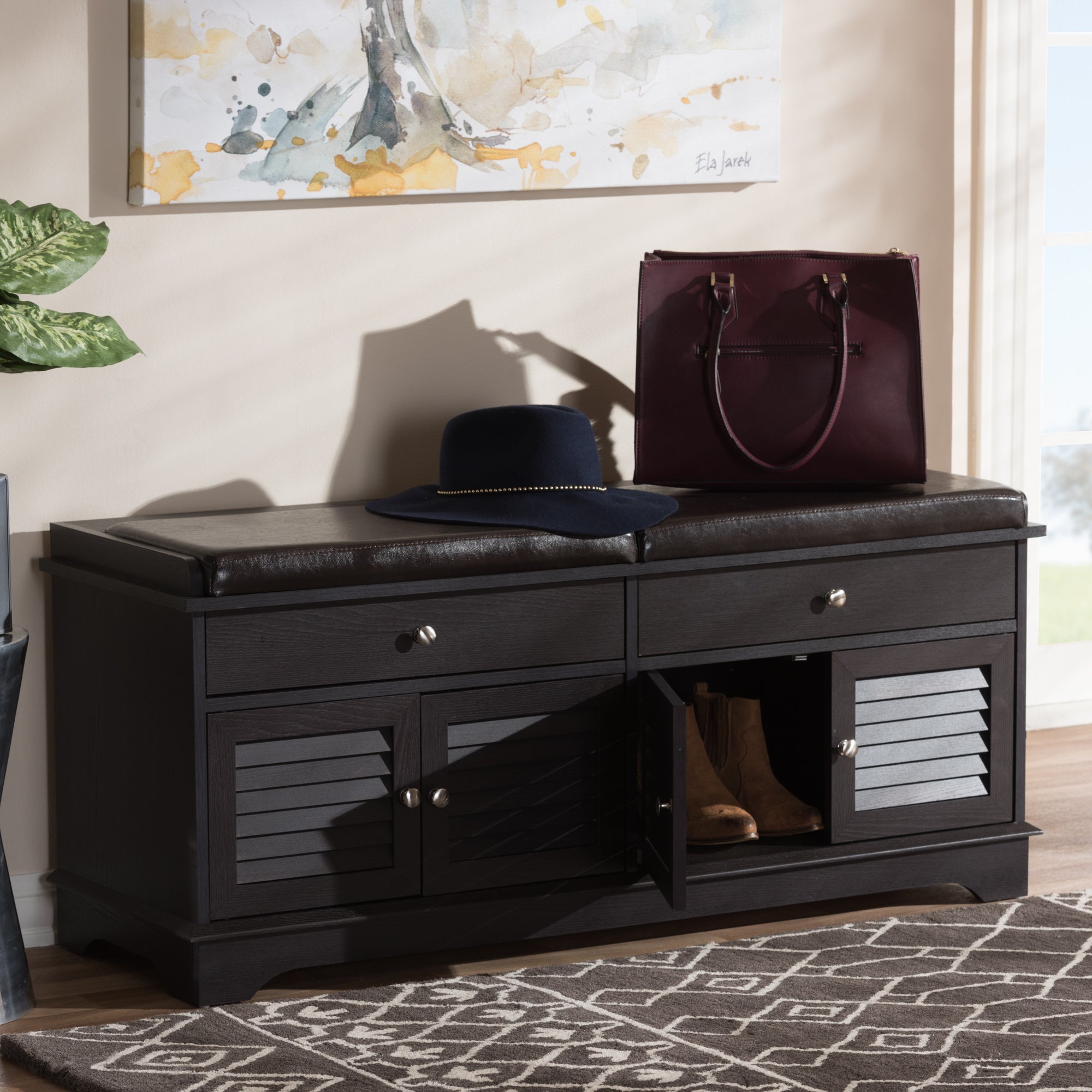 Leo Contemporary Bench 2-Drawer-Bench-Baxton Studio - WI-Wall2Wall Furnishings