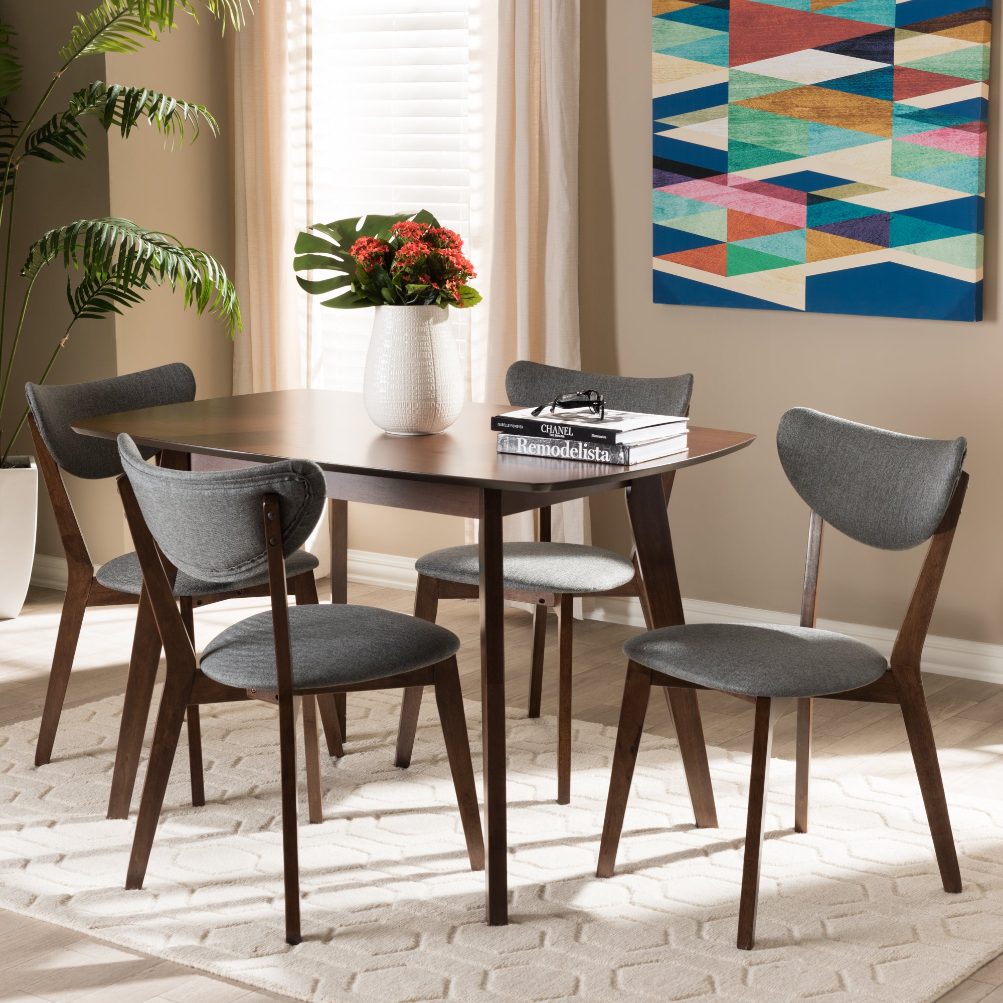 Hadrea Mid-Century Dining Table & Dining Chairs-Dining Set-Baxton Studio - WI-Wall2Wall Furnishings