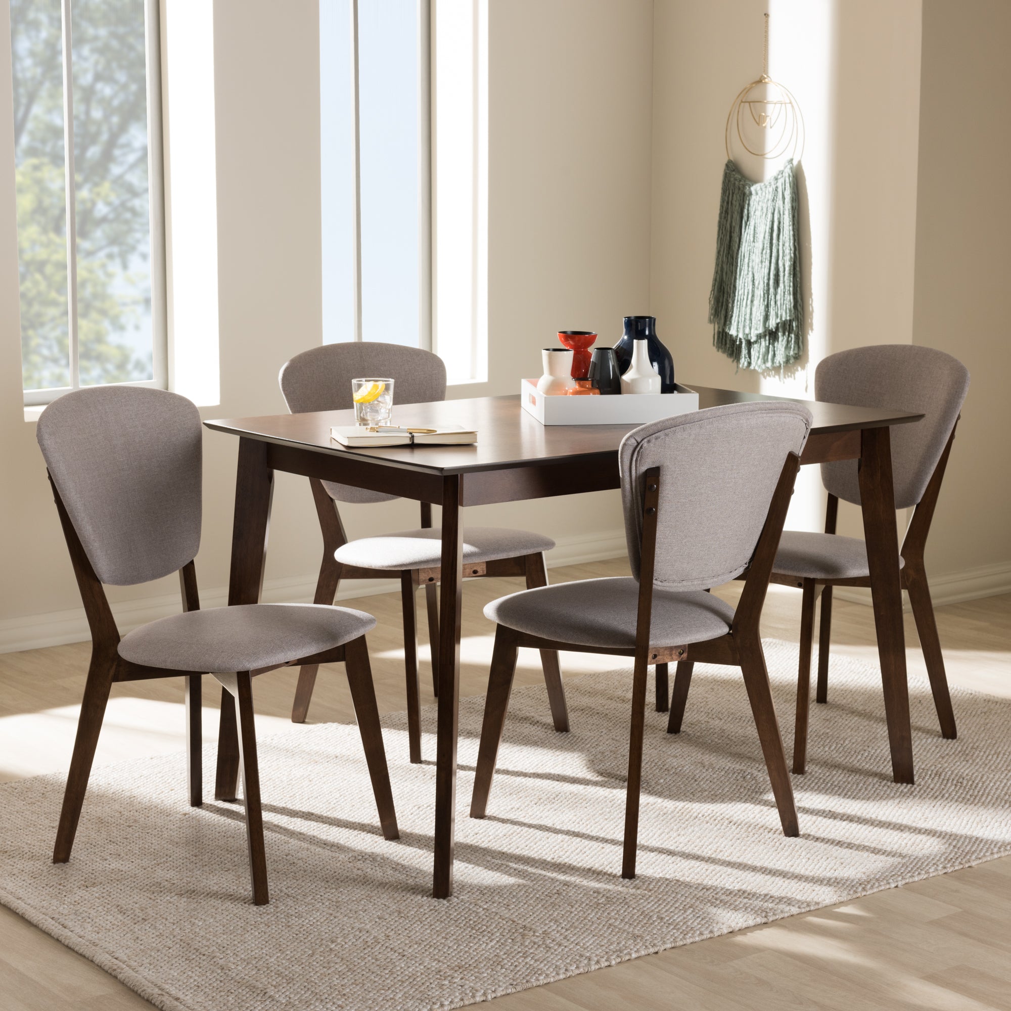 Tarelle Mid-Century Dining Table & Dining Chairs-Dining Set-Baxton Studio - WI-Wall2Wall Furnishings