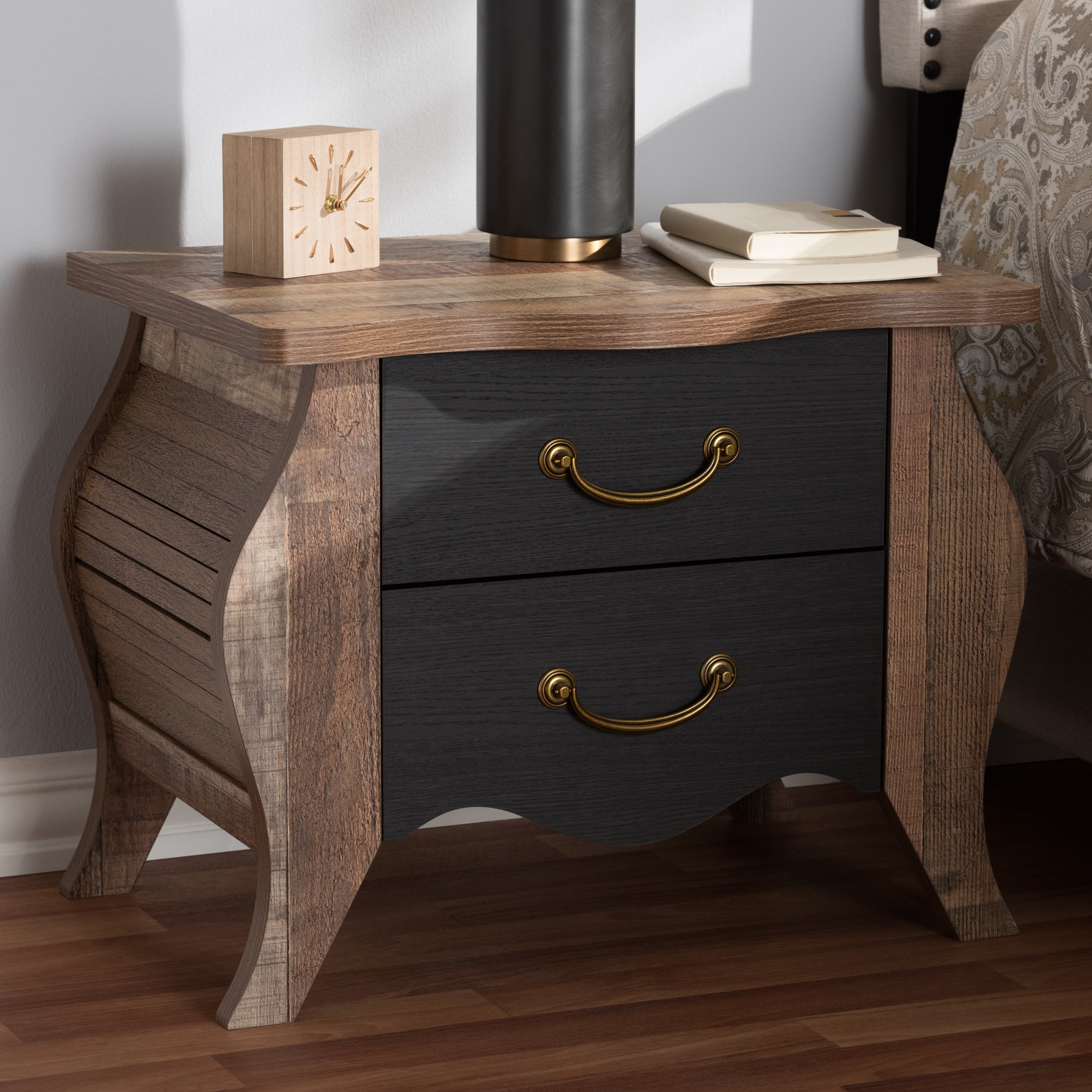Romilly Country Cottage Nightstand Oak-Finished-Nightstand-Baxton Studio - WI-Wall2Wall Furnishings