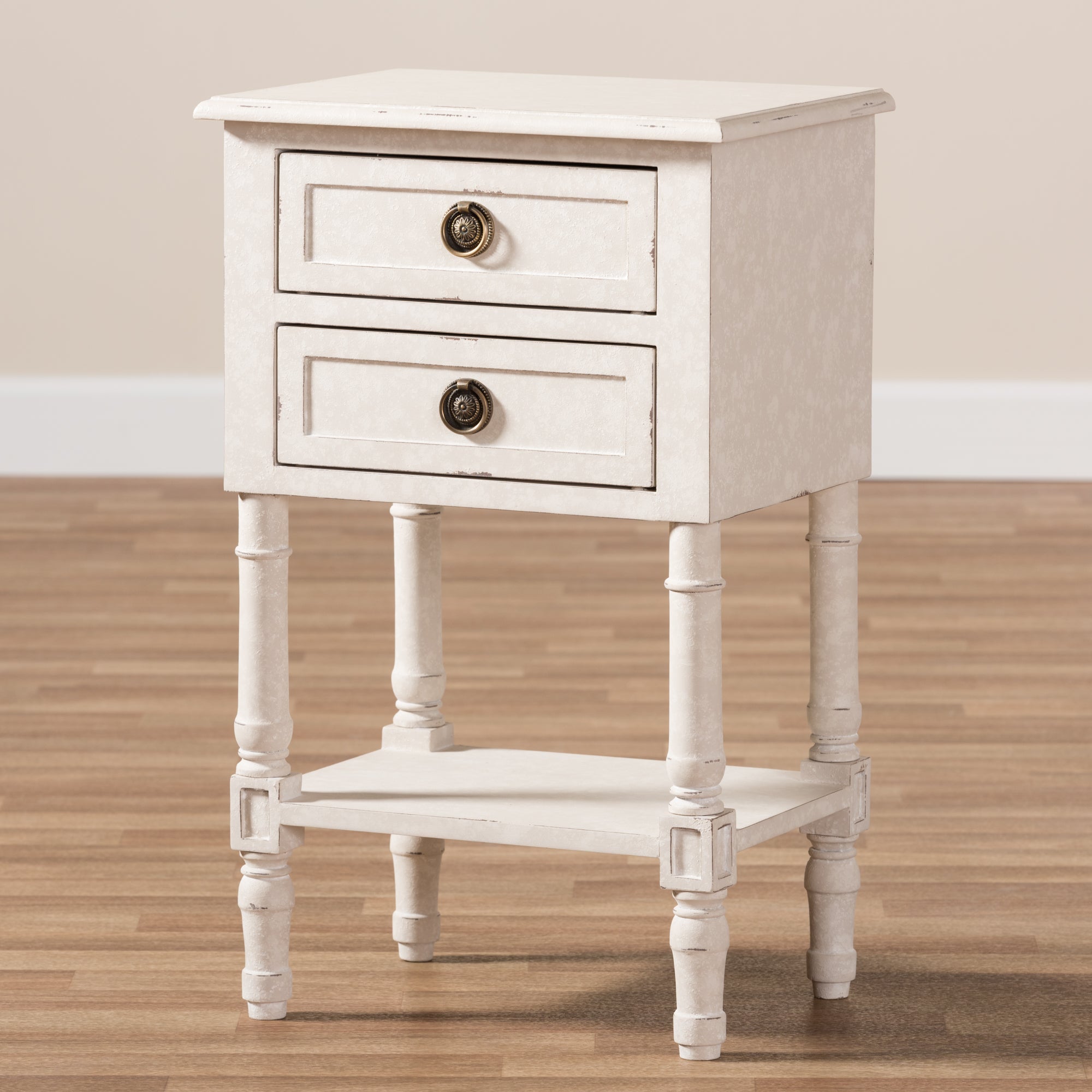Lenore Country Cottage Nightstand 2-Drawer-Nightstand-Baxton Studio - WI-Wall2Wall Furnishings