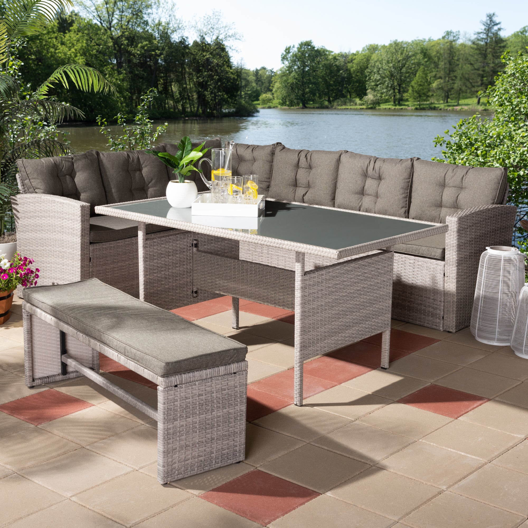 Eneas Contemporary Sofa & Bench & Table 3-Piece-Outdoor Set-Baxton Studio - WI-Wall2Wall Furnishings