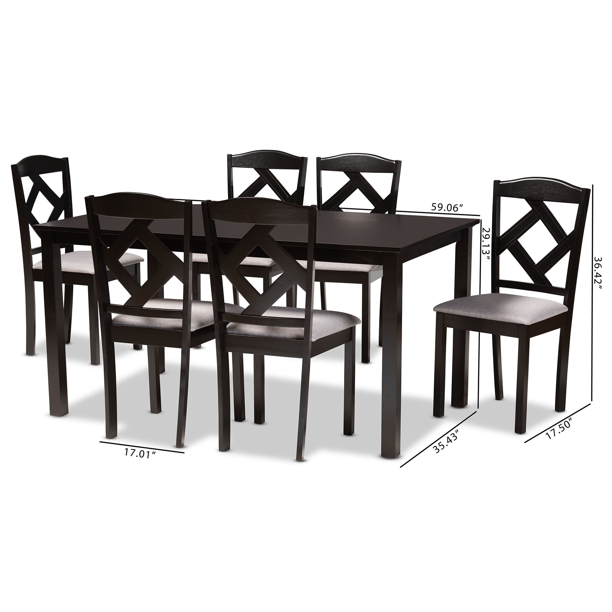 Ruth Transitional Dining Table & Six (6) Dining Chairs 7-Piece-Dining Set-Baxton Studio - WI-Wall2Wall Furnishings