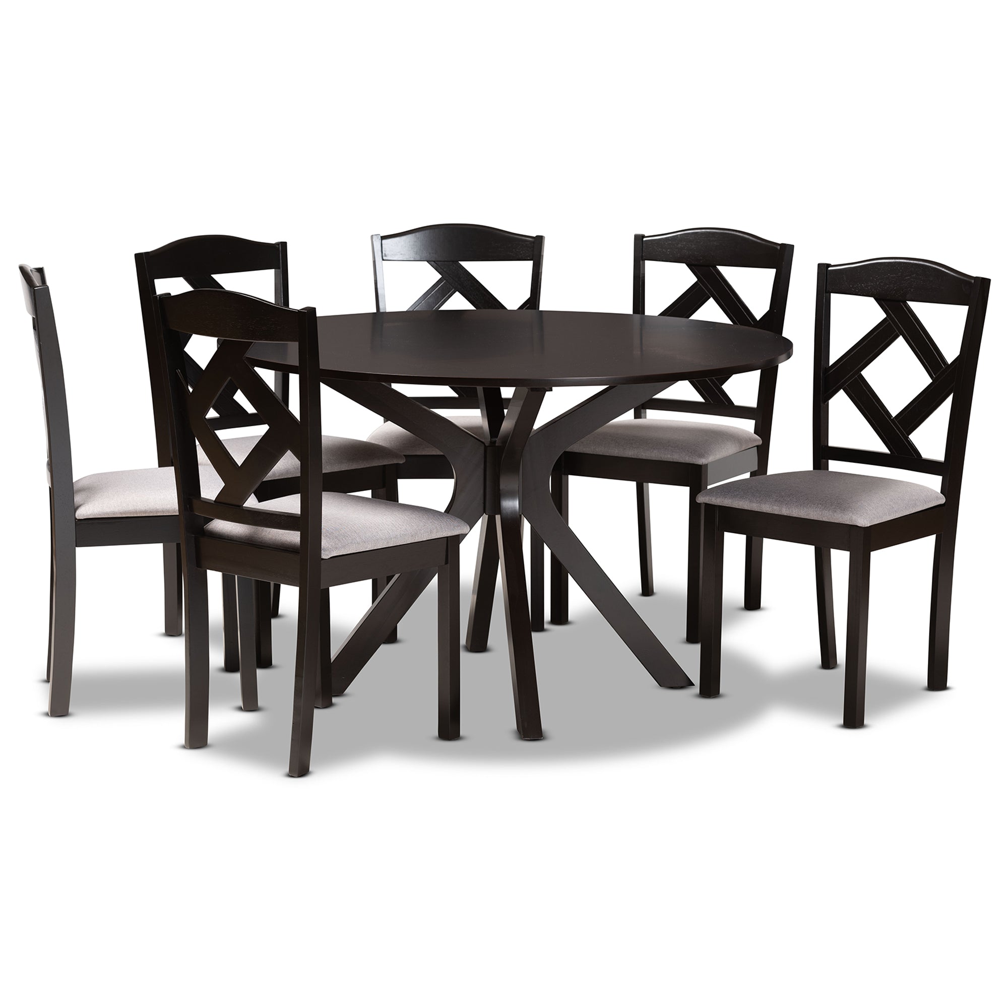 Carlin Transitional Dining Table & Six (6) Dining Chairs 7-Piece-Dining Set-Baxton Studio - WI-Wall2Wall Furnishings