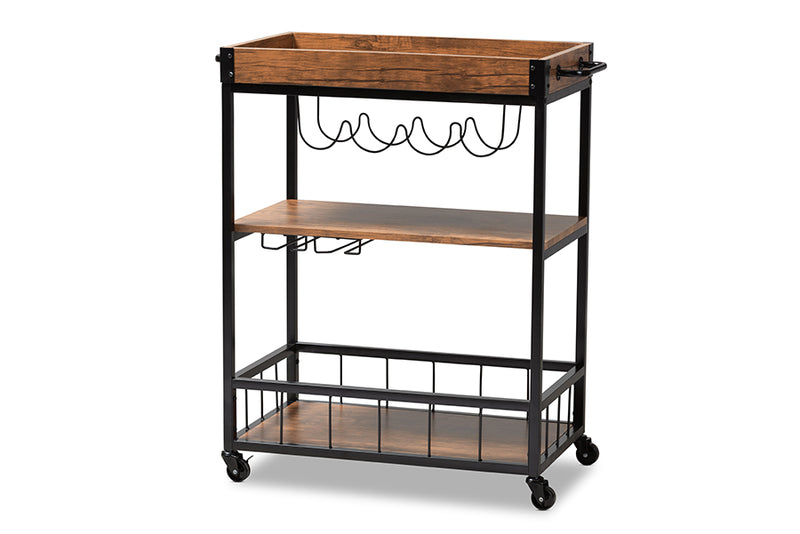Cerne Vintage Industrial Cart with Wine Bottle Rack-Bar Cart-Baxton Studio - WI-Wall2Wall Furnishings
