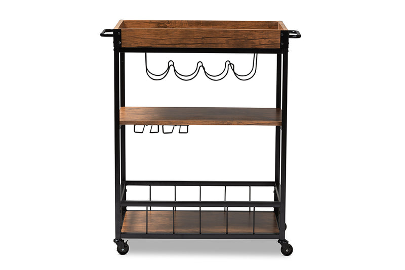 Cerne Vintage Industrial Cart with Wine Bottle Rack-Bar Cart-Baxton Studio - WI-Wall2Wall Furnishings