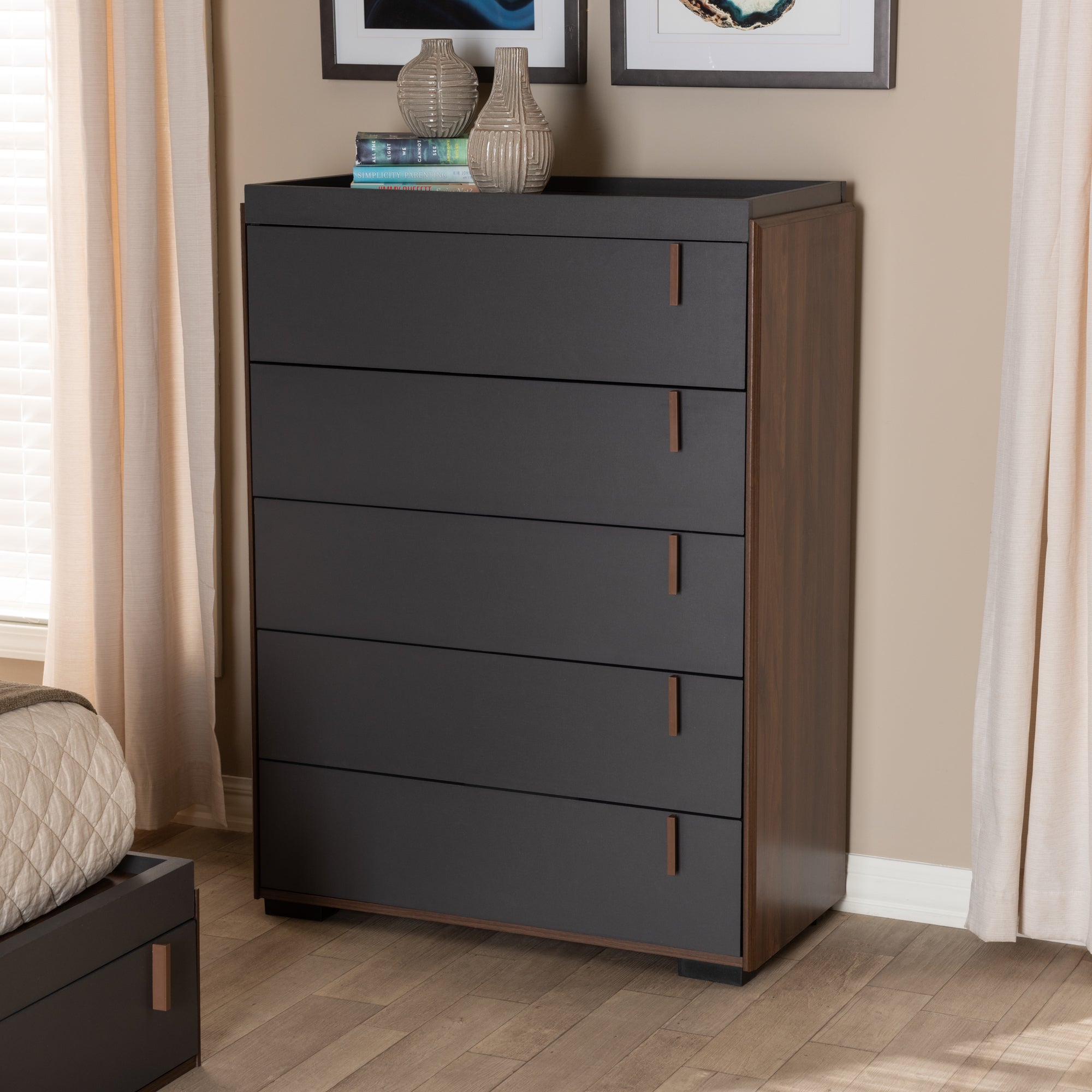 Rikke Contemporary Chest Two-Tone 5-Drawer-Chest-Baxton Studio - WI-Wall2Wall Furnishings