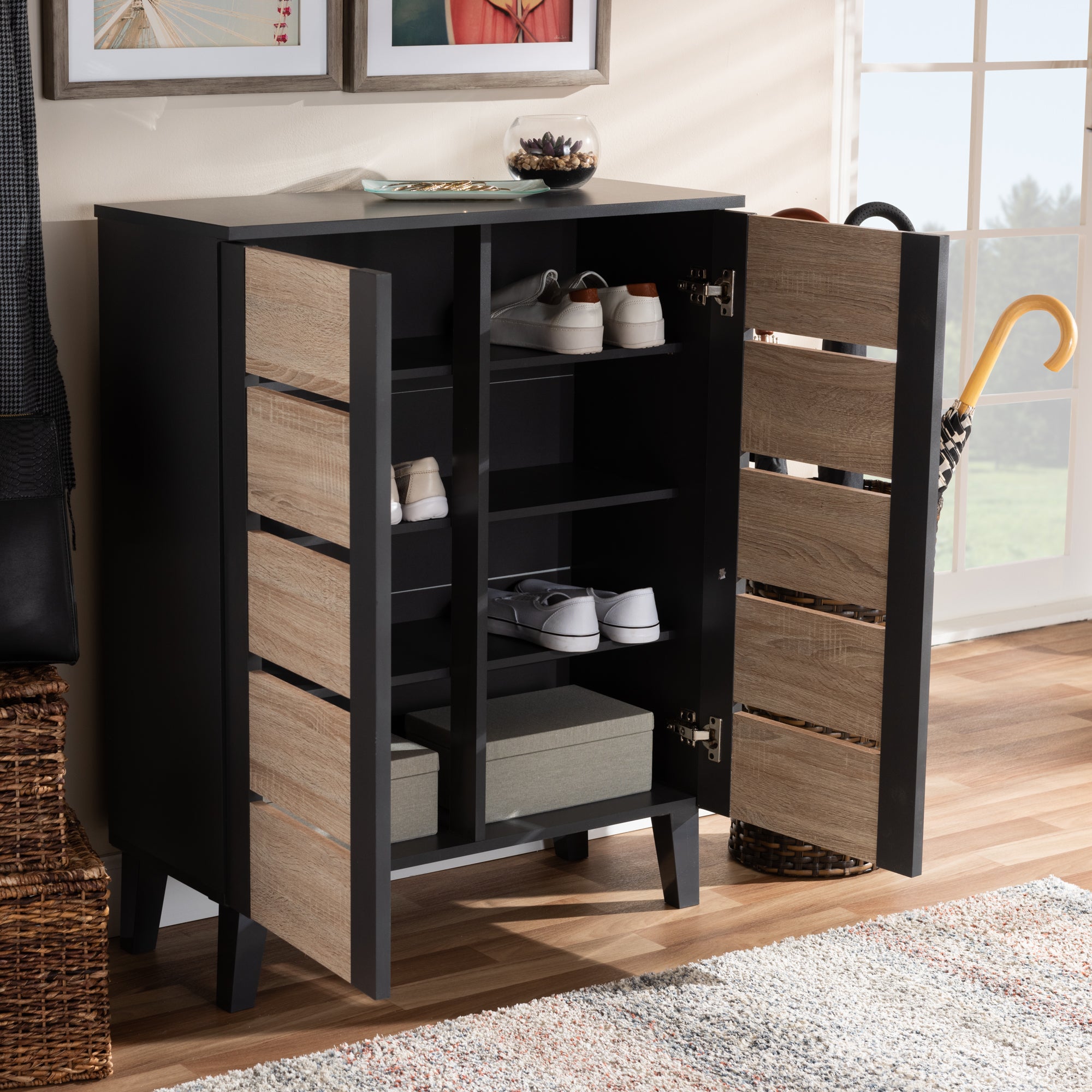 Melle Contemporary Shoe Cabinet Two-Tone 2-Door-Shoe Cabinet-Baxton Studio - WI-Wall2Wall Furnishings