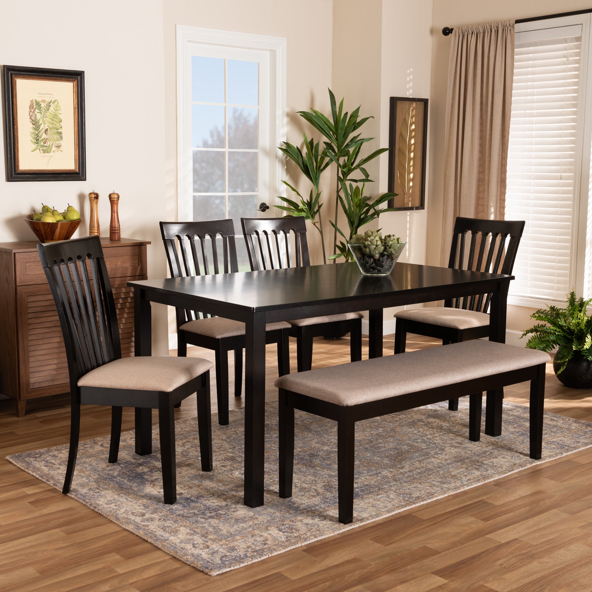 Minette Modern Table & Dining Chairs & Dining Bench 6-Piece-Dining Set-Baxton Studio - WI-Wall2Wall Furnishings