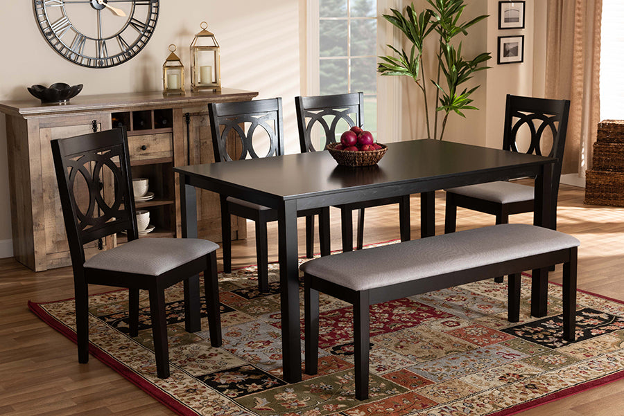 Bennett Modern Table & Dining Chairs & Dining Bench 6-Piece-Dining Set-Baxton Studio - WI-Wall2Wall Furnishings