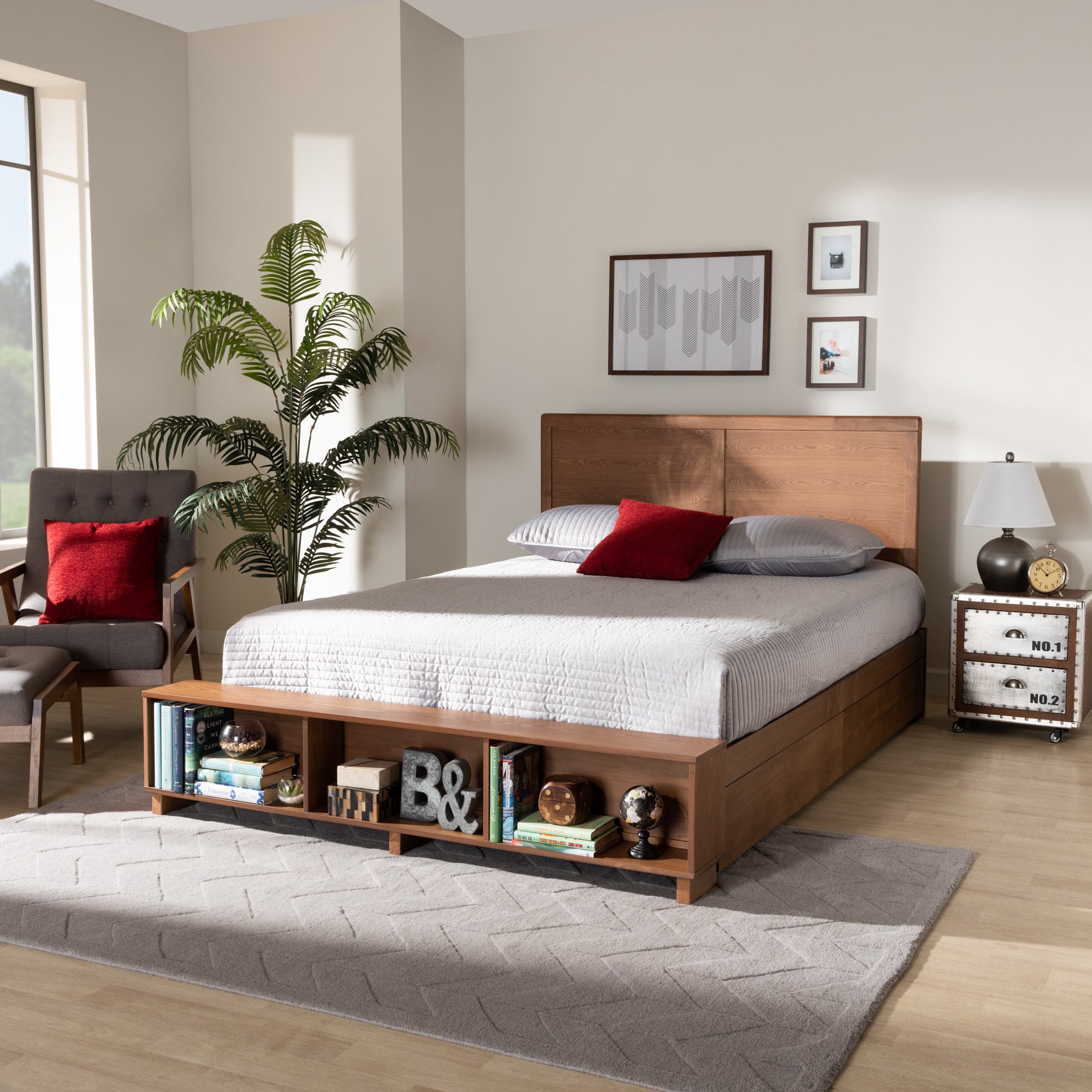 Tamsin Modern Bed 4-Drawer with Built-In Shelves-Bed-Baxton Studio - WI-Wall2Wall Furnishings