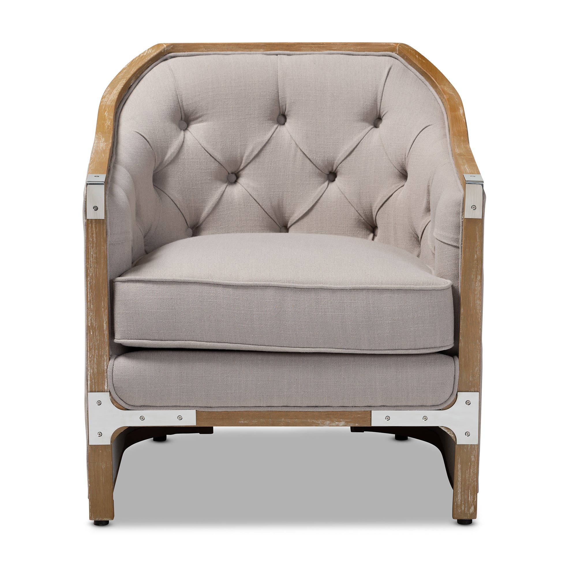 Terina French Provincial Chair Grey-Beige with Metal Accents-Chair-Baxton Studio - WI-Wall2Wall Furnishings