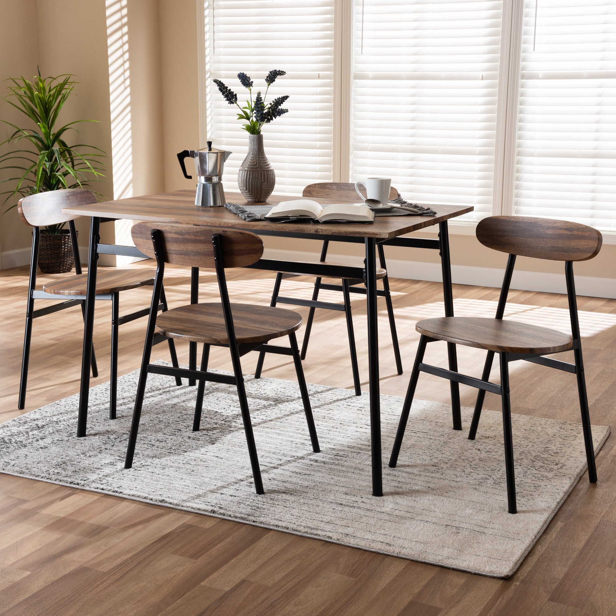 Darcia Mid-Century Dining Table, Dining Chairs 5-Piece-Dining Table, Dining Chairs-Baxton Studio - WI-Wall2Wall Furnishings