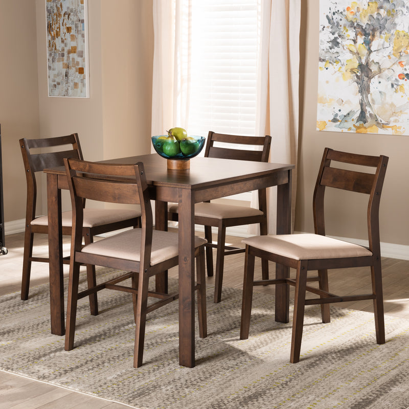 Lovy Contemporary Table & Dining Chairs Walnut-Finished-Dining Set-Baxton Studio - WI-Wall2Wall Furnishings