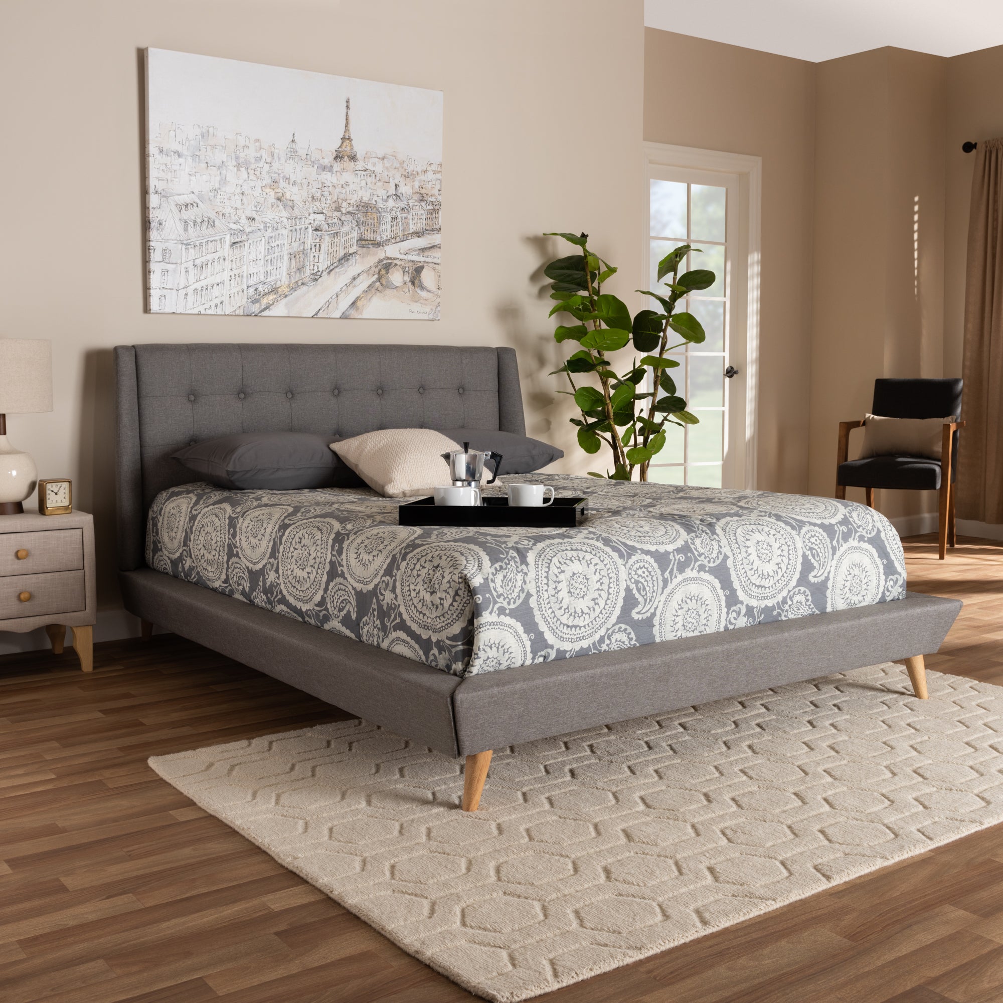 Naya Mid-Century Bed-Bed-Baxton Studio - WI-Wall2Wall Furnishings