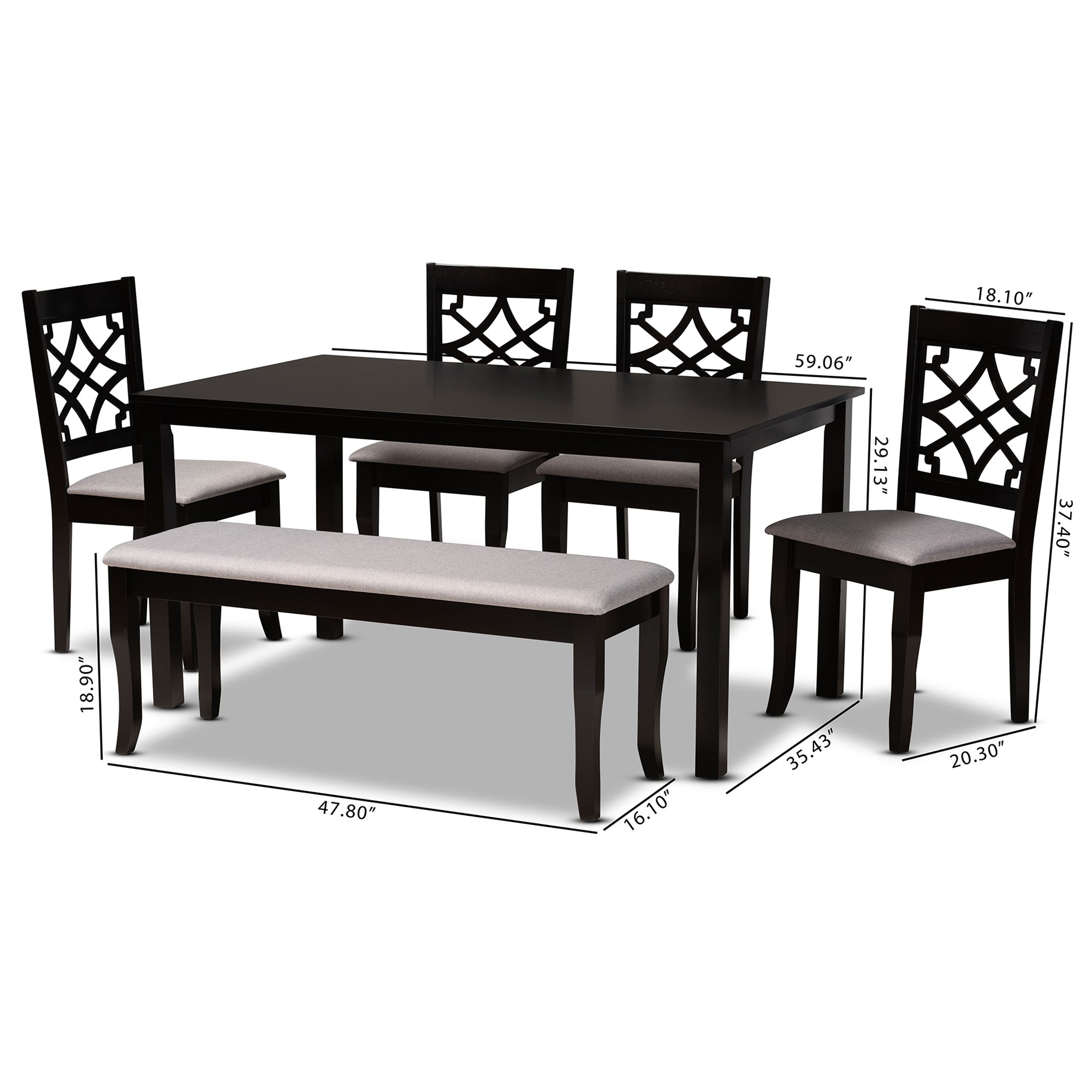 Dori Modern Table & Dining Chairs & Dining Bench 6-Piece-Dining Set-Baxton Studio - WI-Wall2Wall Furnishings