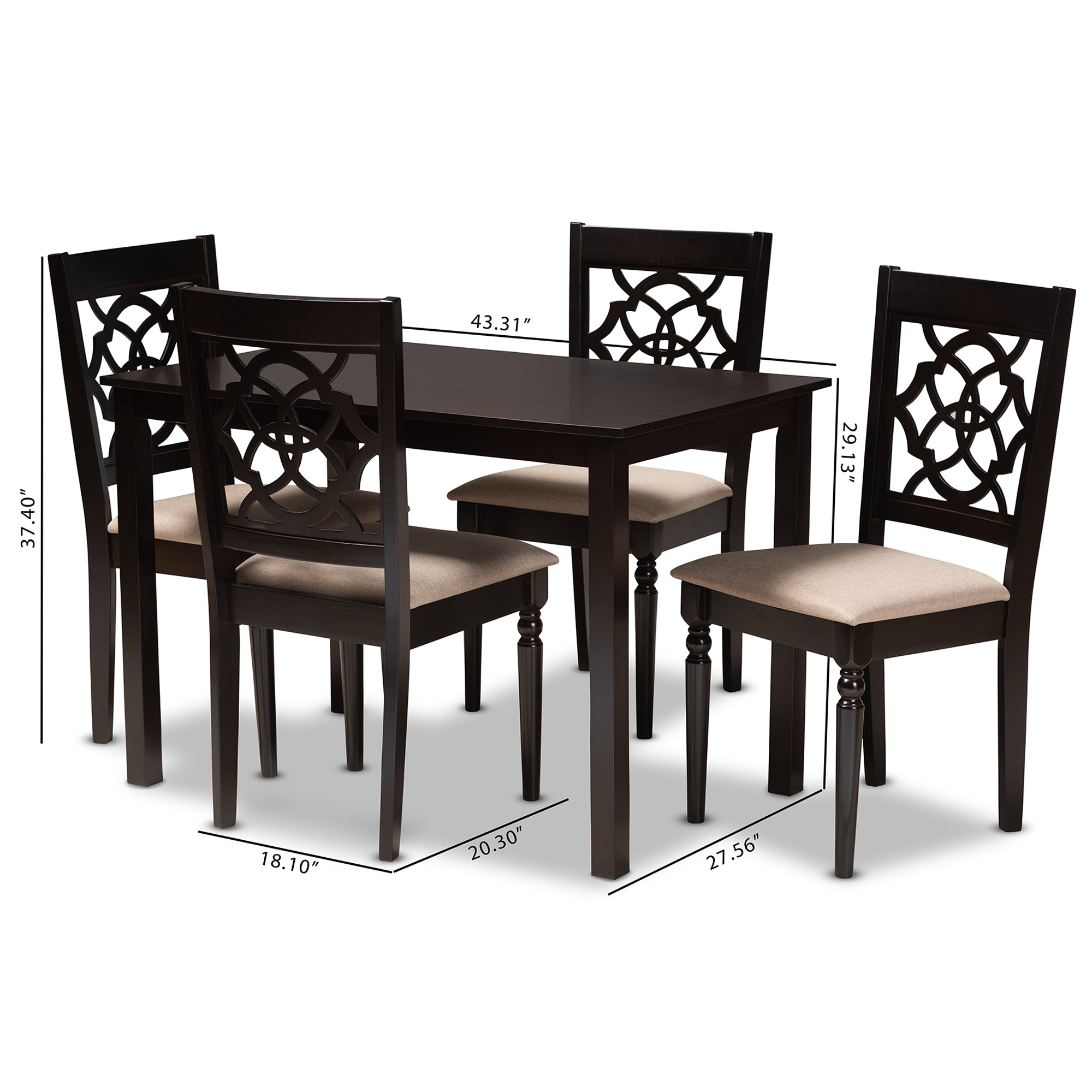 Renaud Contemporary Dining Table & Dining Chairs 5-Piece-Dining Set-Baxton Studio - WI-Wall2Wall Furnishings
