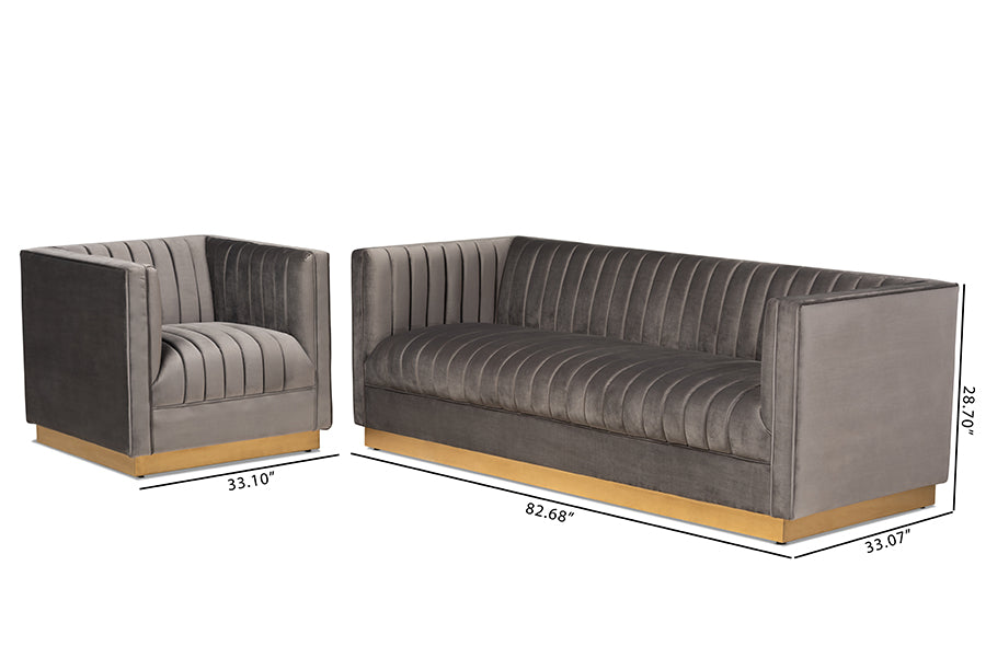 Aveline Glamour Sofa & Chair 2-Piece-Sofa Set-Baxton Studio - WI-Wall2Wall Furnishings