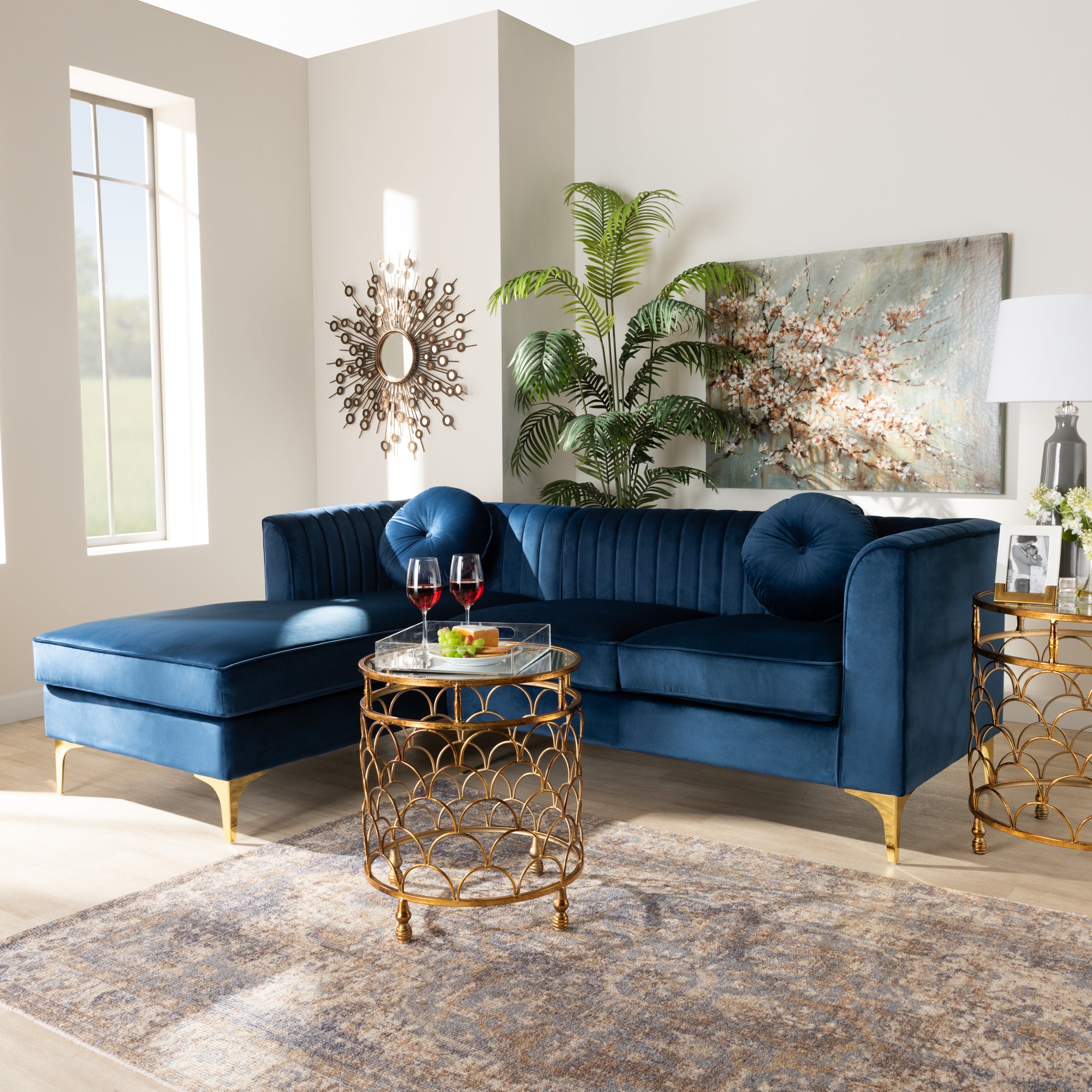 Giselle Glamour Sectional Sofa with Chaise-Sectional Sofa-Baxton Studio - WI-Wall2Wall Furnishings