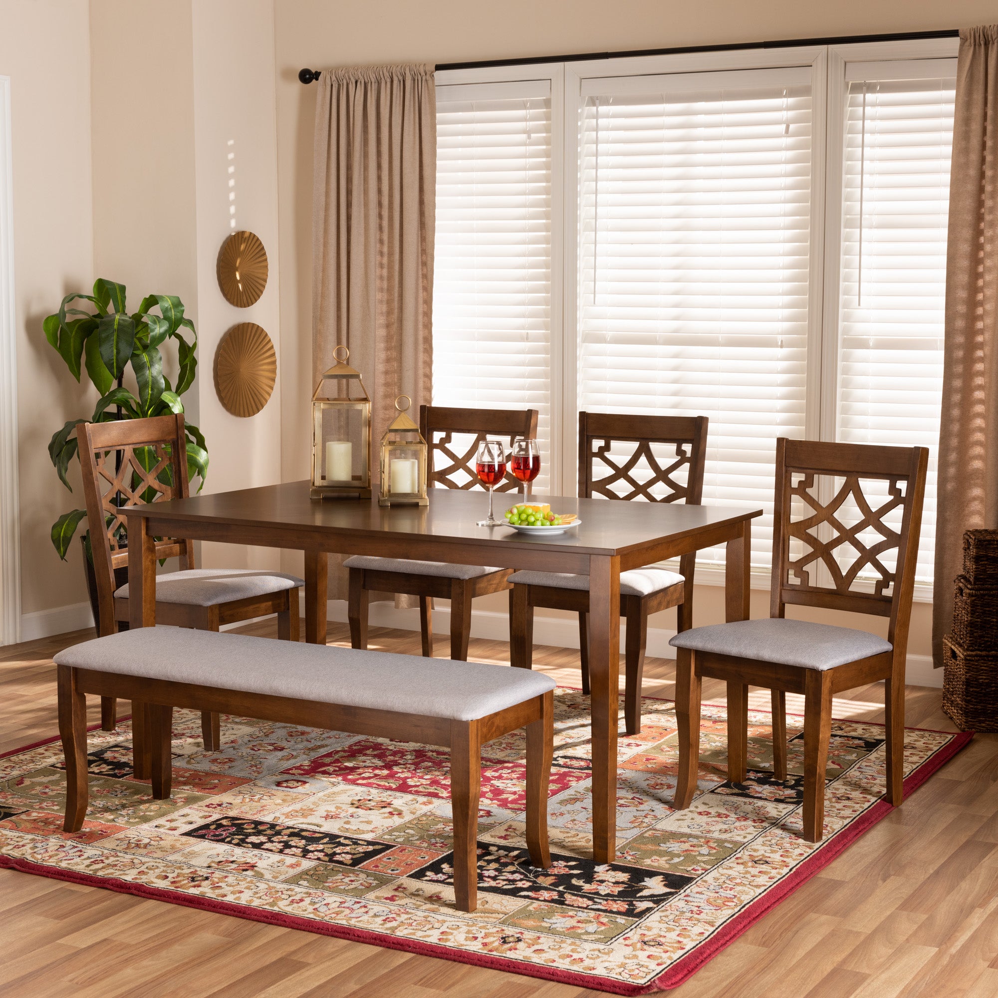 Dori Modern Table & Dining Chairs & Dining Bench 6-Piece-Dining Set-Baxton Studio - WI-Wall2Wall Furnishings