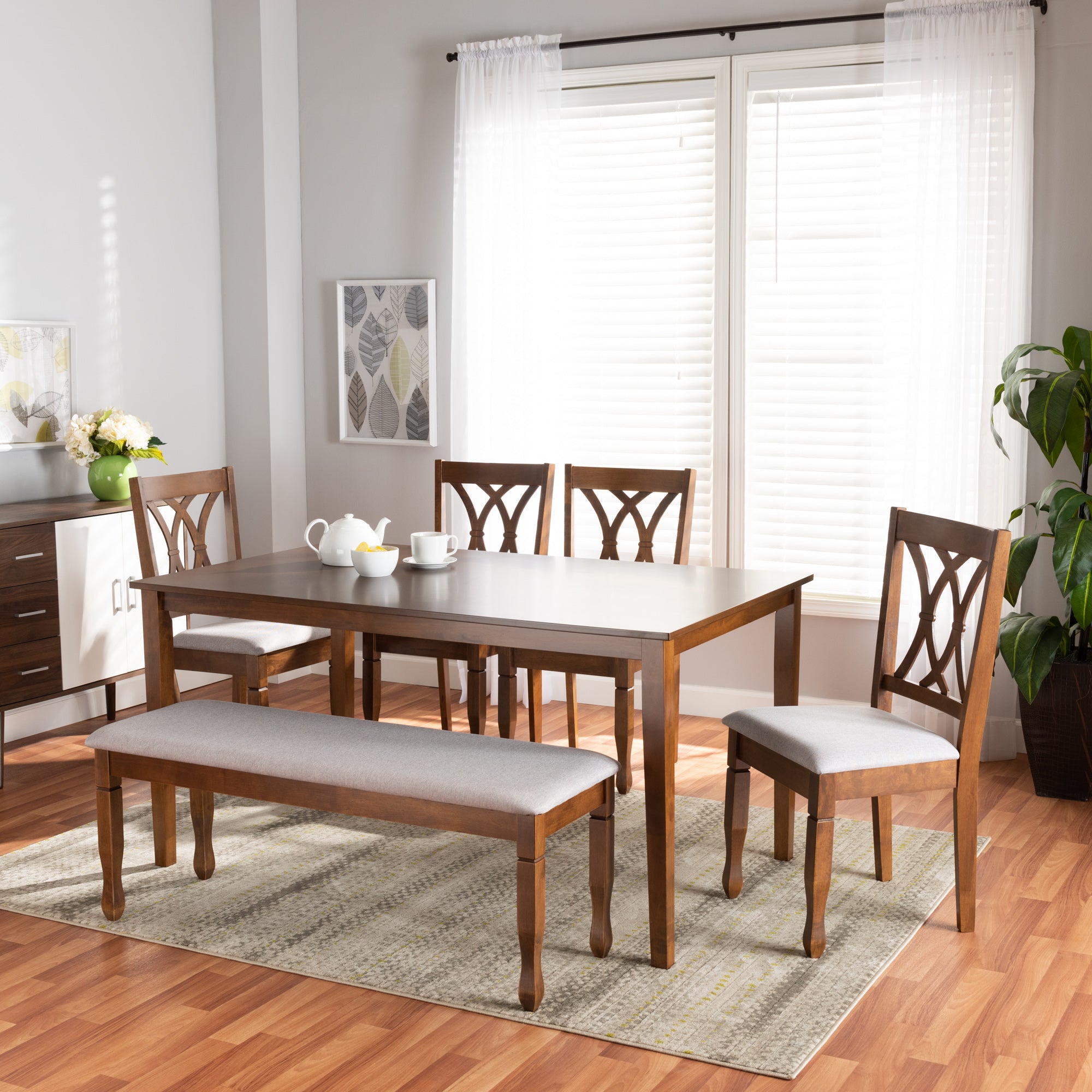 Reneau Modern Table & Dining Chairs & Dining Bench 6-Piece-Dining Set-Baxton Studio - WI-Wall2Wall Furnishings