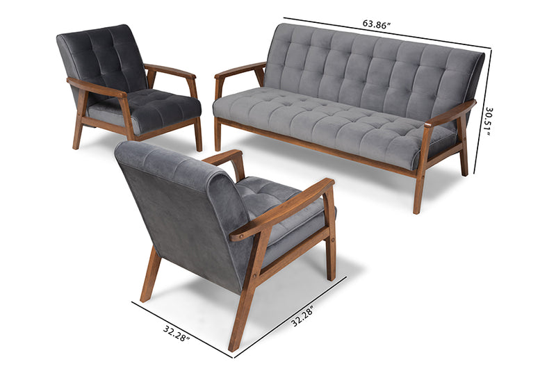 Asta Mid-Century Sofa & Chairs-Sofa Set-Baxton Studio - WI-Wall2Wall Furnishings
