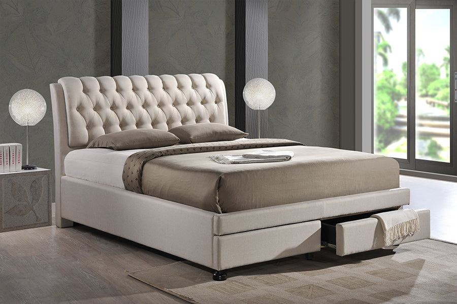Ainge Contemporary Bed Button-Tufted with 2-drawer-Bed-Baxton Studio - WI-Wall2Wall Furnishings