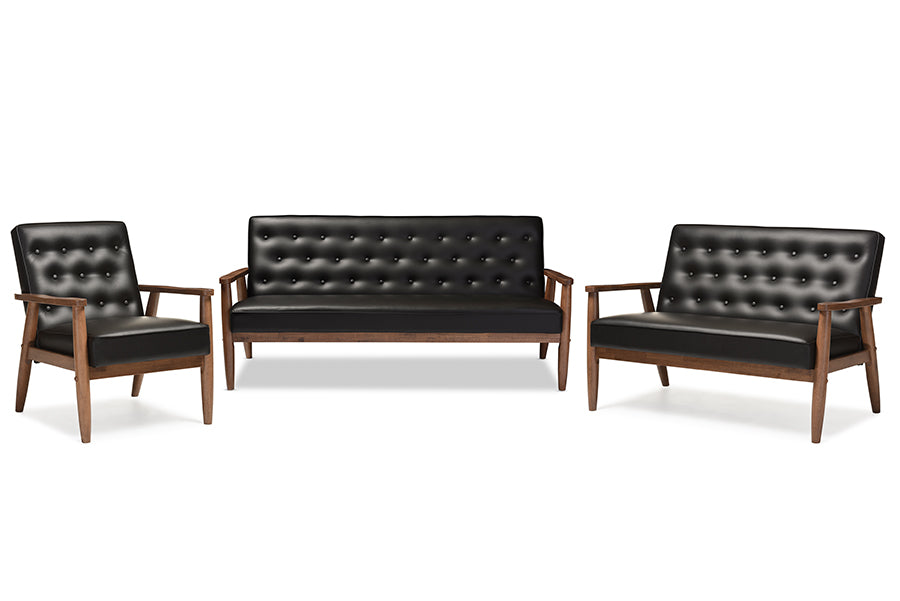 Sorrento Mid-Century Sofa & Loveseat & Living Room Chair-Sofa Set-Baxton Studio - WI-Wall2Wall Furnishings